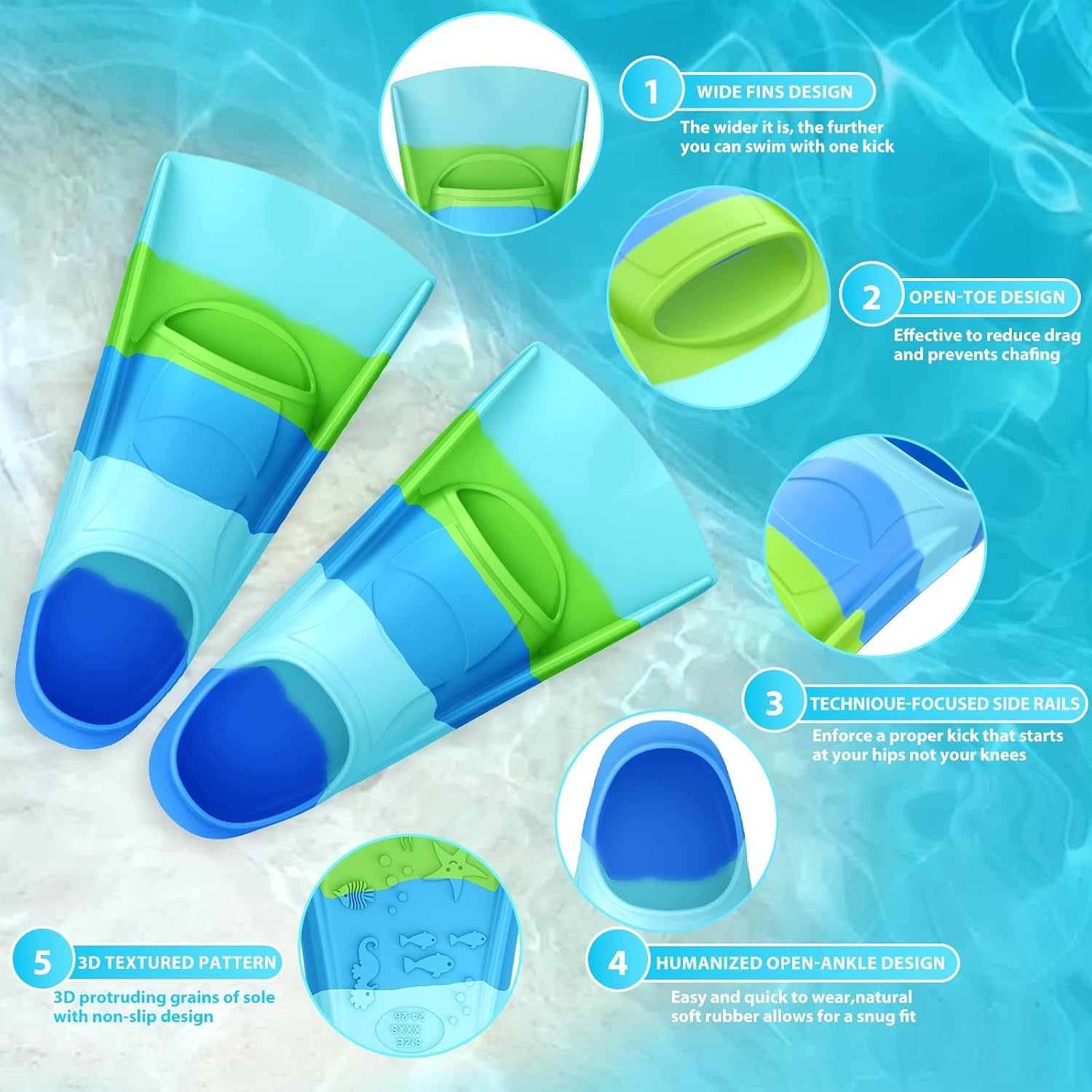 Gintenco Swim Fins, Adults & Kids Swim Training Fins for Lap Swimming