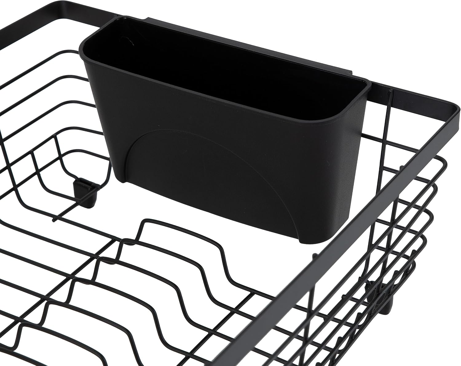 Kitchen Details Flat Wire Countertop or Over The Sink Dish Drying Rack with Cutlery Basket | Holds up 10 Dishes | Mugs | Kitchen Accessories | Black