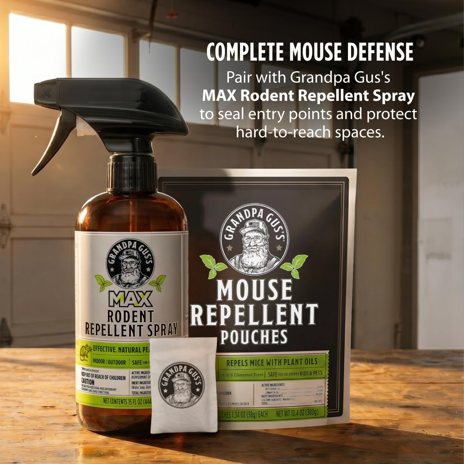 Grandpa Gus's Mouse Repellent Pouches, Natural Peppermint Oil, 4 Pouches | Cinnamon & Peppermint Oil Helps Repel Mice from Nesting in Home/Cabin/Boat/Car Storage/RV/Machinery/Shed, Kid & Pet Safe
