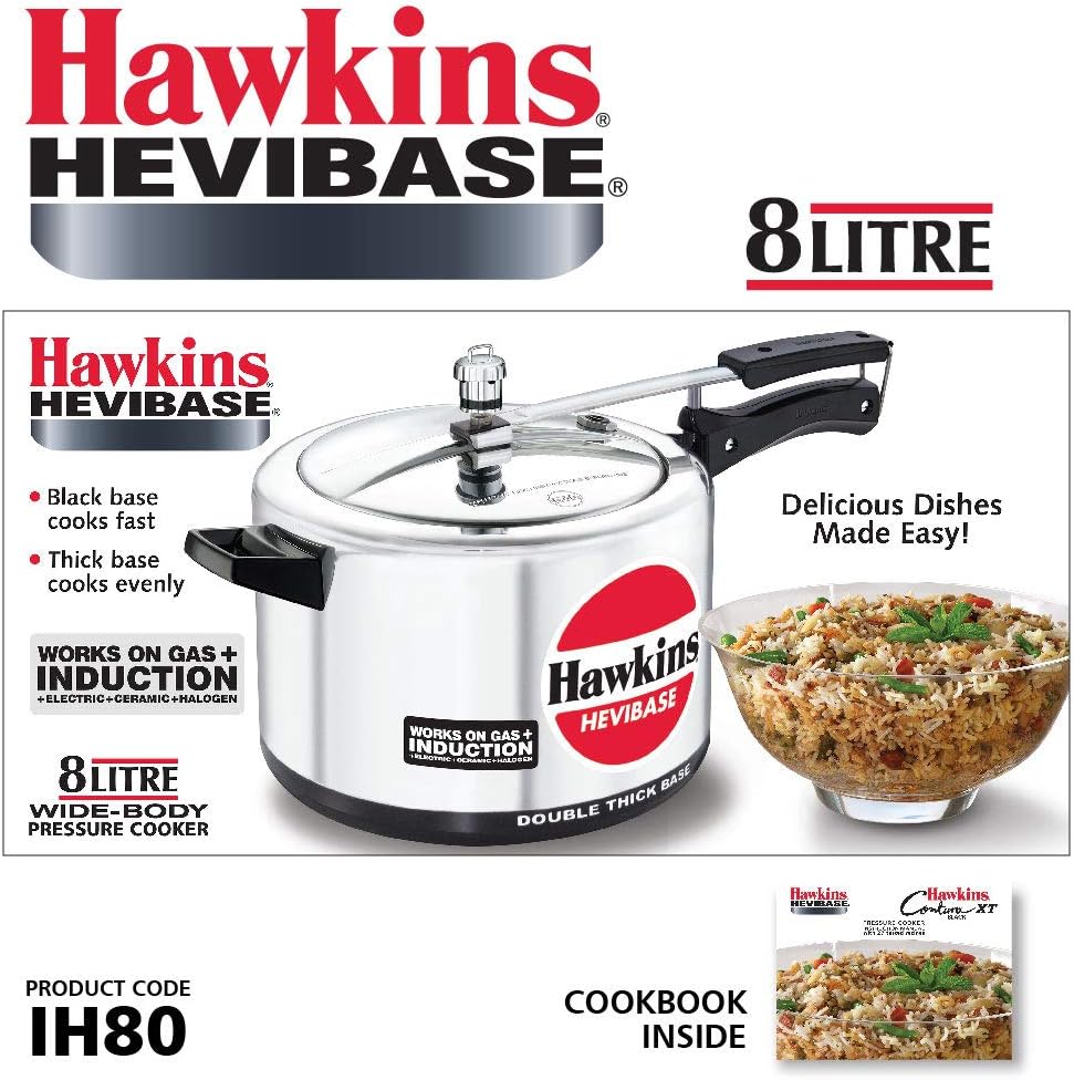 Hawkins Aluminium 5 Litre Hevibase Pressure Cooker, Induction Inner Lid Cooker, Silver (Ih50)