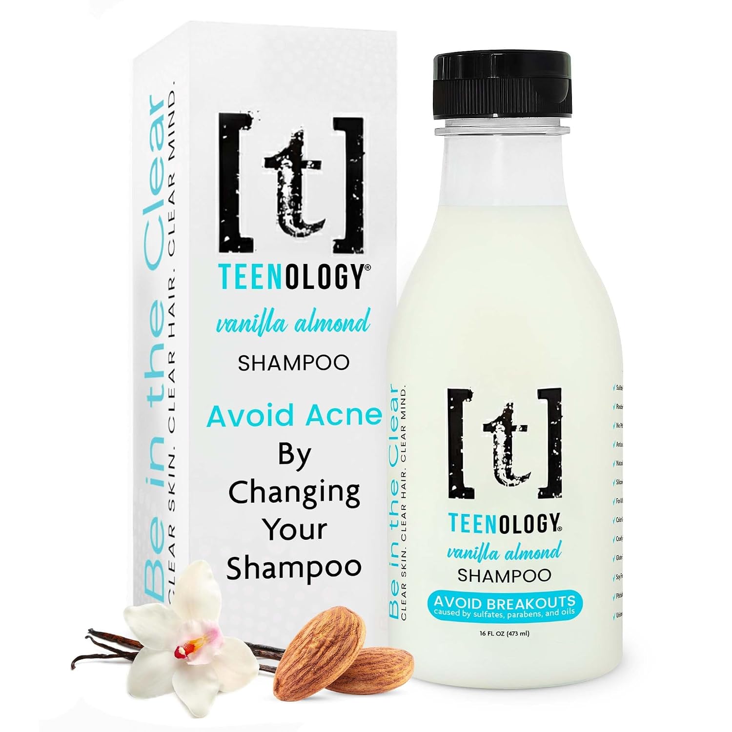 Teenology Teen Shampoo – Avoid Acne Breakouts, Sulfate & Paraben Free | Blueberry Pomegranate Cucumber – Free of pore-clogging oils – non-comedogenic formula with botanicals for acne-prone skin