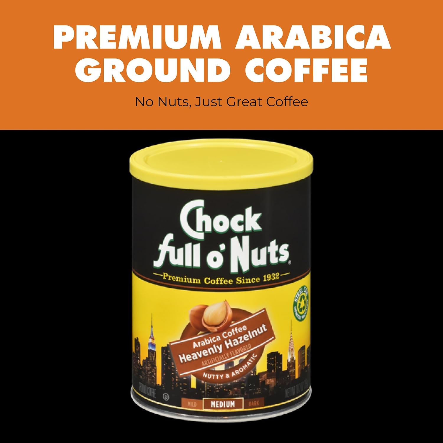 Chock Full o' Nuts French Roast Ground Coffee – Premium Beans in Recyclable Steel Can – Rich Flavor & Aroma, Dark Roast – Perfect for Drip, Pour-Over, Percolator – 26 Oz Can