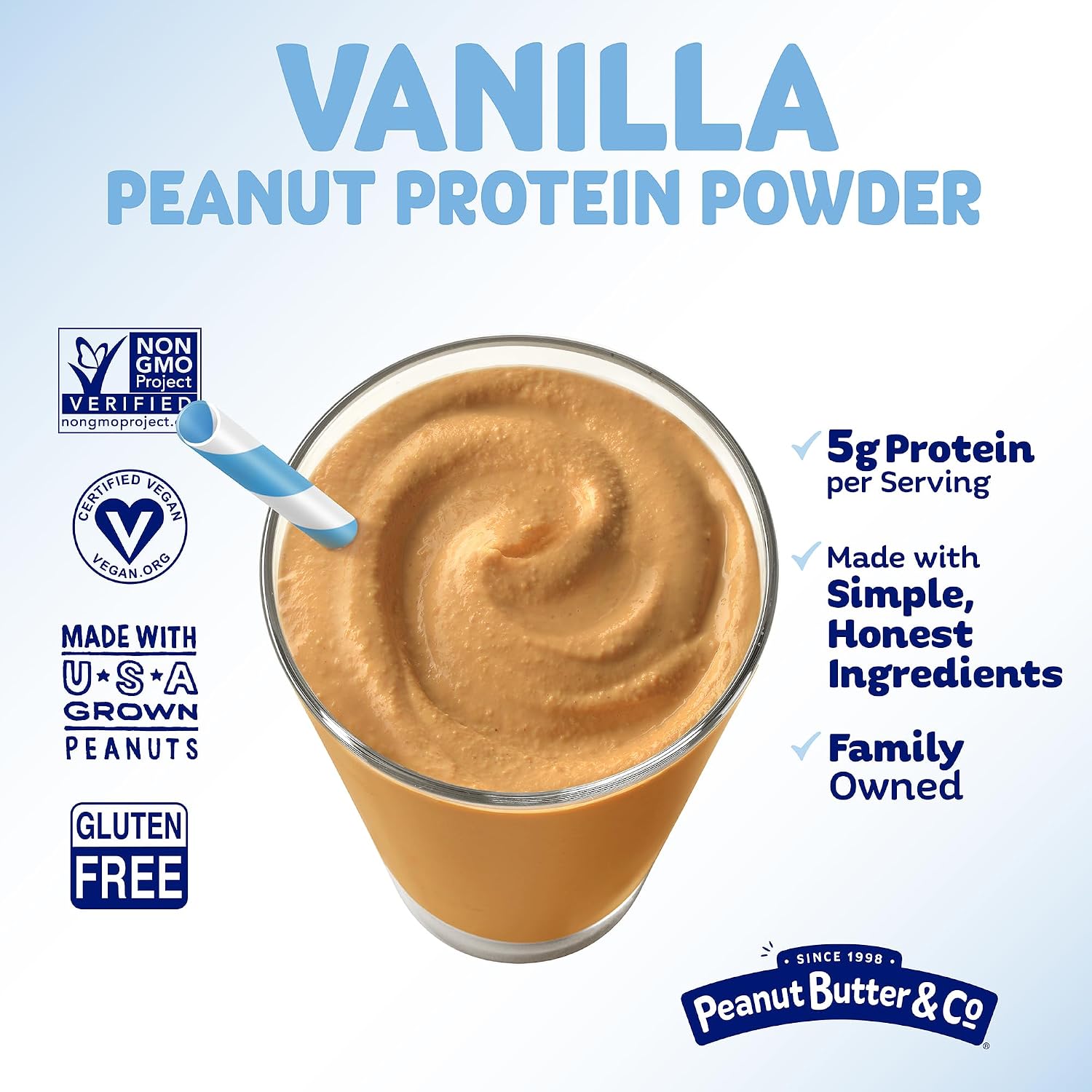 Peanut Butter & Co. Vanilla Peanut Butter Powder, 6.5 oz (2 Pack) | Non-GMO Project Verified, Gluten Free, Vegan, Vanilla Peanut Butter Powder, Low Fat, Protein for Smoothies, Baking & Recipes