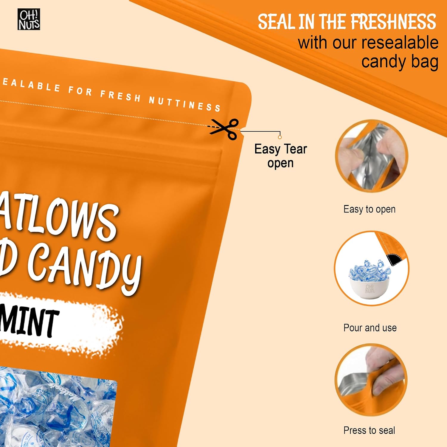 Oh! Nuts Hard Candy Mints Bulk, Individually Wrapped Mint Candy 2 LB | Hard Candy Individually Wrapped - Bulk Candy Individually Wrapped, Crystal Candy Mints, Kosher Certified, 2 LB Bag