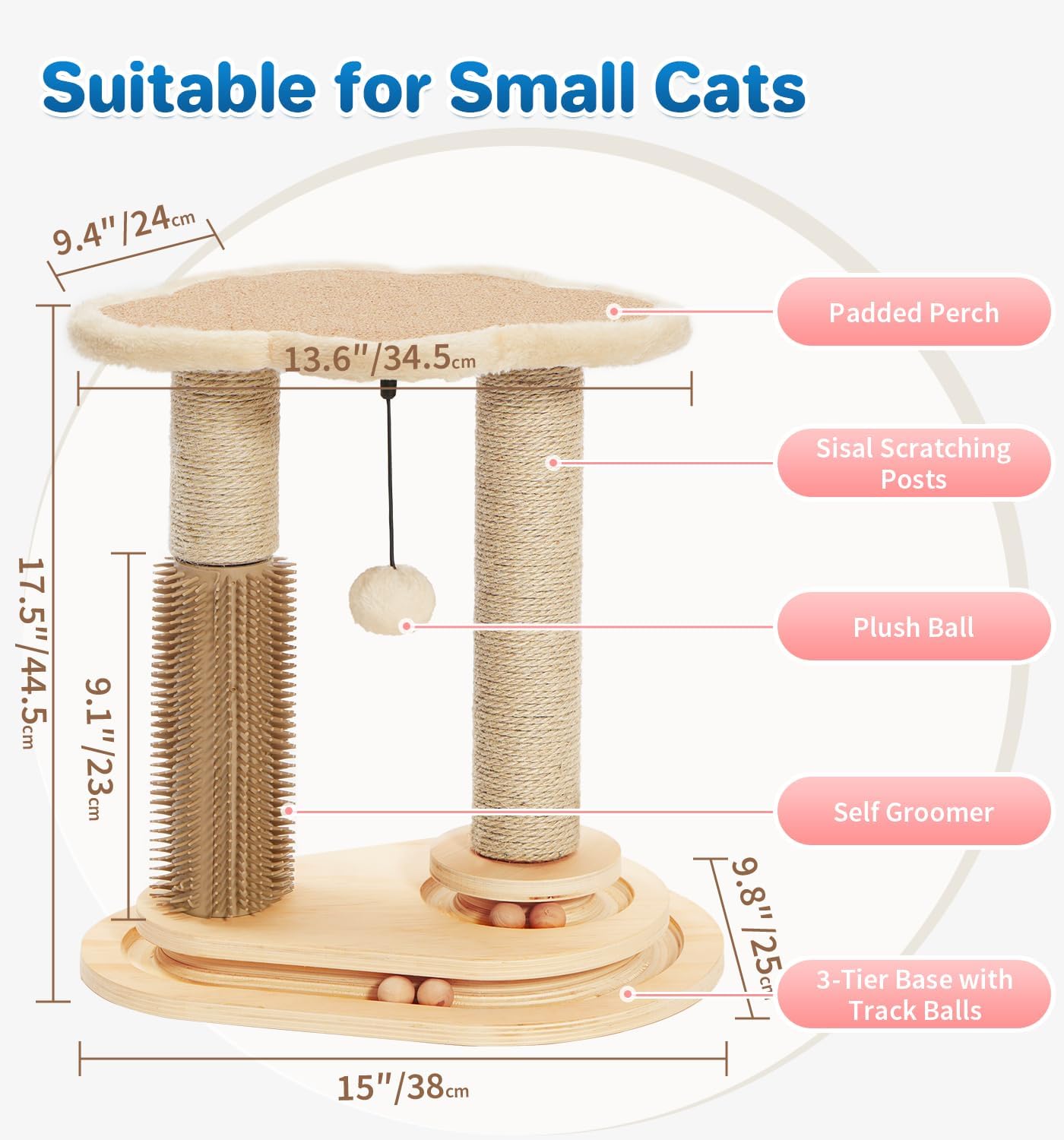 Made4Pets Kitten Toy Scratching Post for Indoor Cats with Ball Track