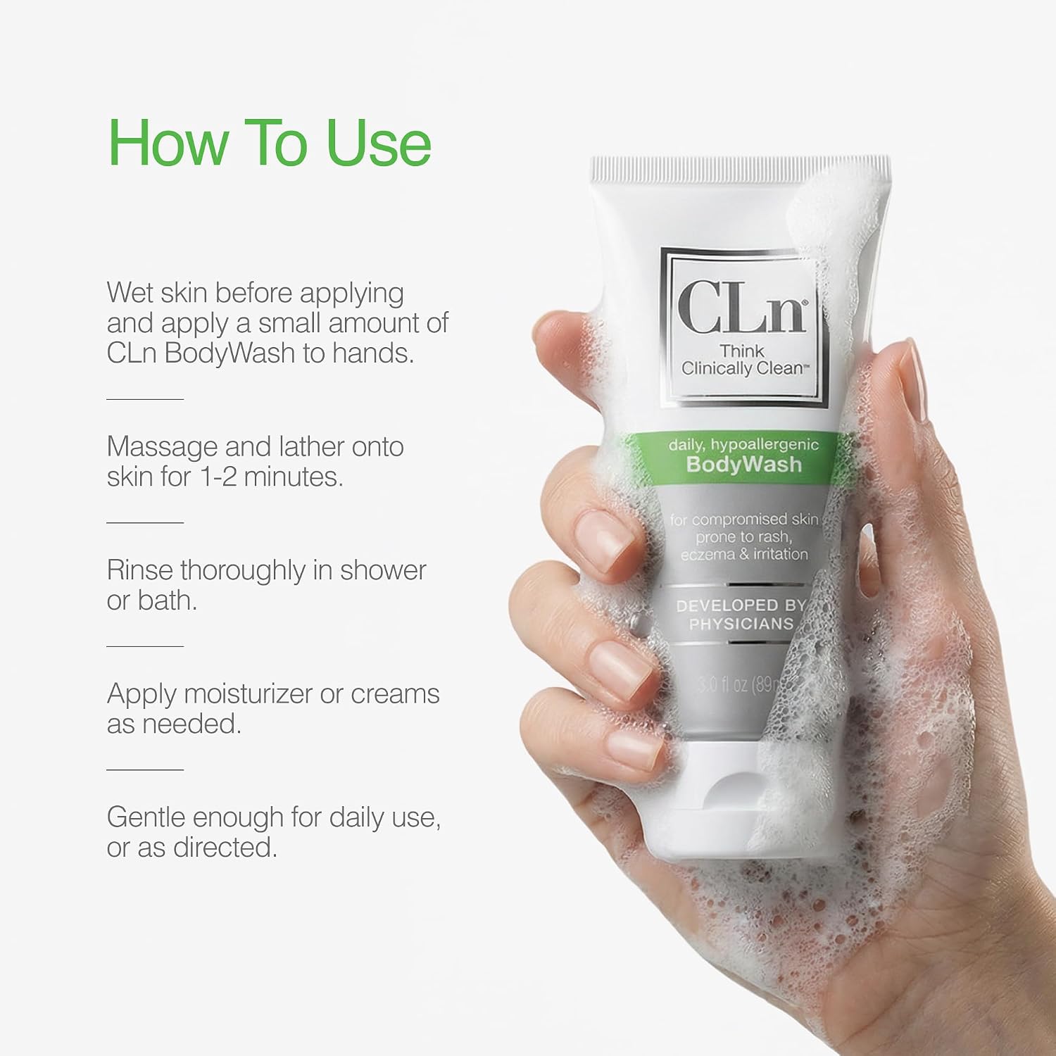 CLn® BodyWash - Non-Drying Body Wash, For Compromised Skin Prone to Eczema, Dermatitis, Rash & Hidradenitis Suppurativa, Fragrance-Free & Paraben-Free, 8 fl oz.