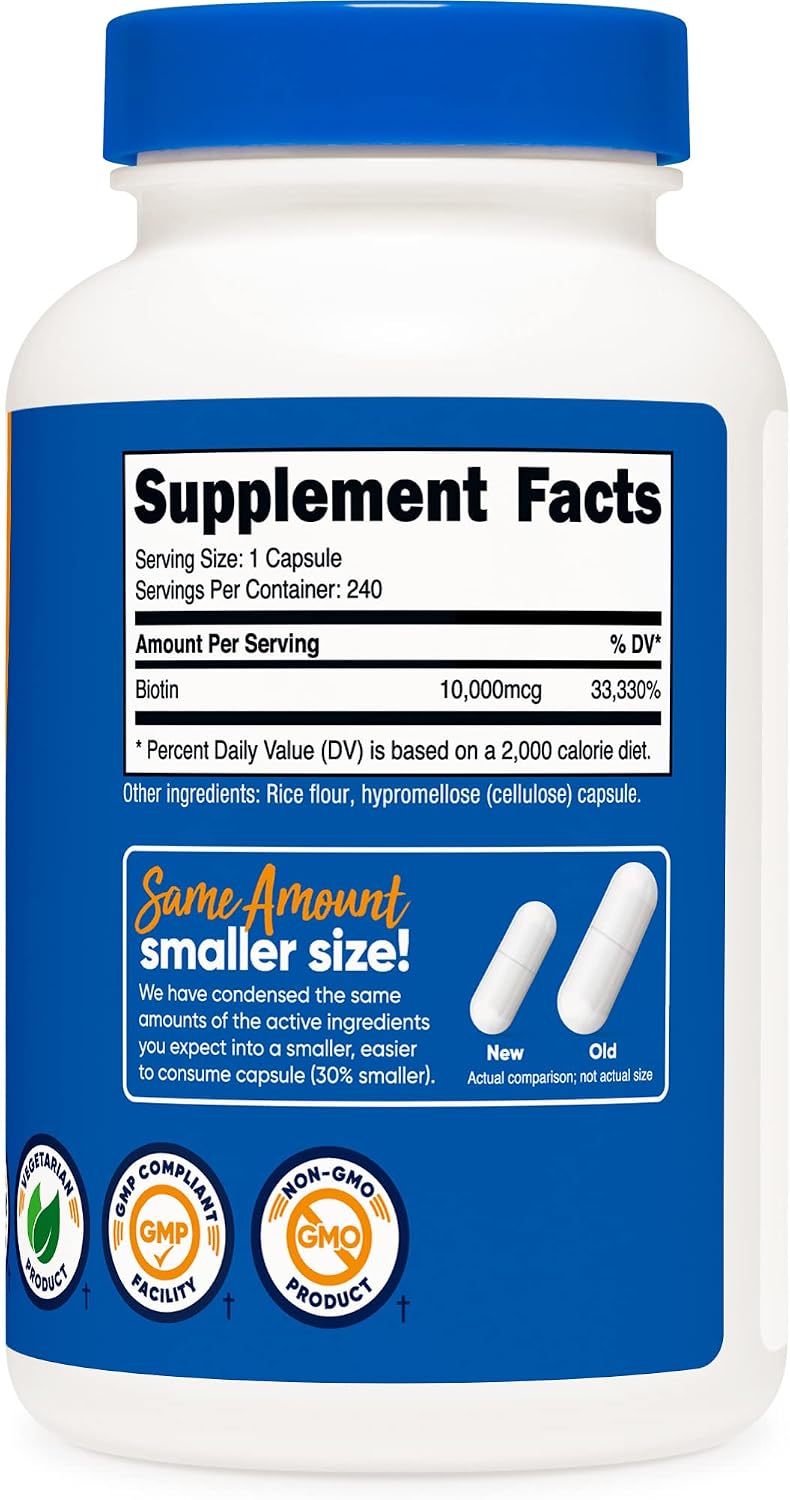 Nutricost Biotin (Vitamin B7) 10,000mcg (10mg), 240 Capsules, Quick Release | Vegetarian, Gluten Free, GMO-Free