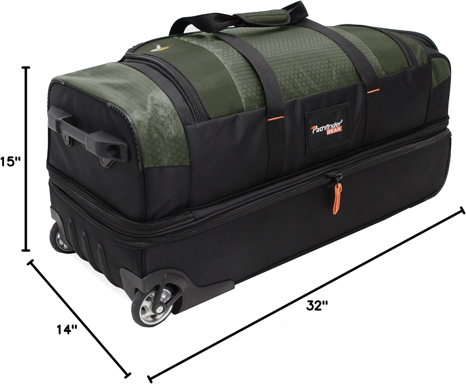 Pathfinder Gear 32 Inch Rolling Drop Bottom Duffel, Olive, One Size