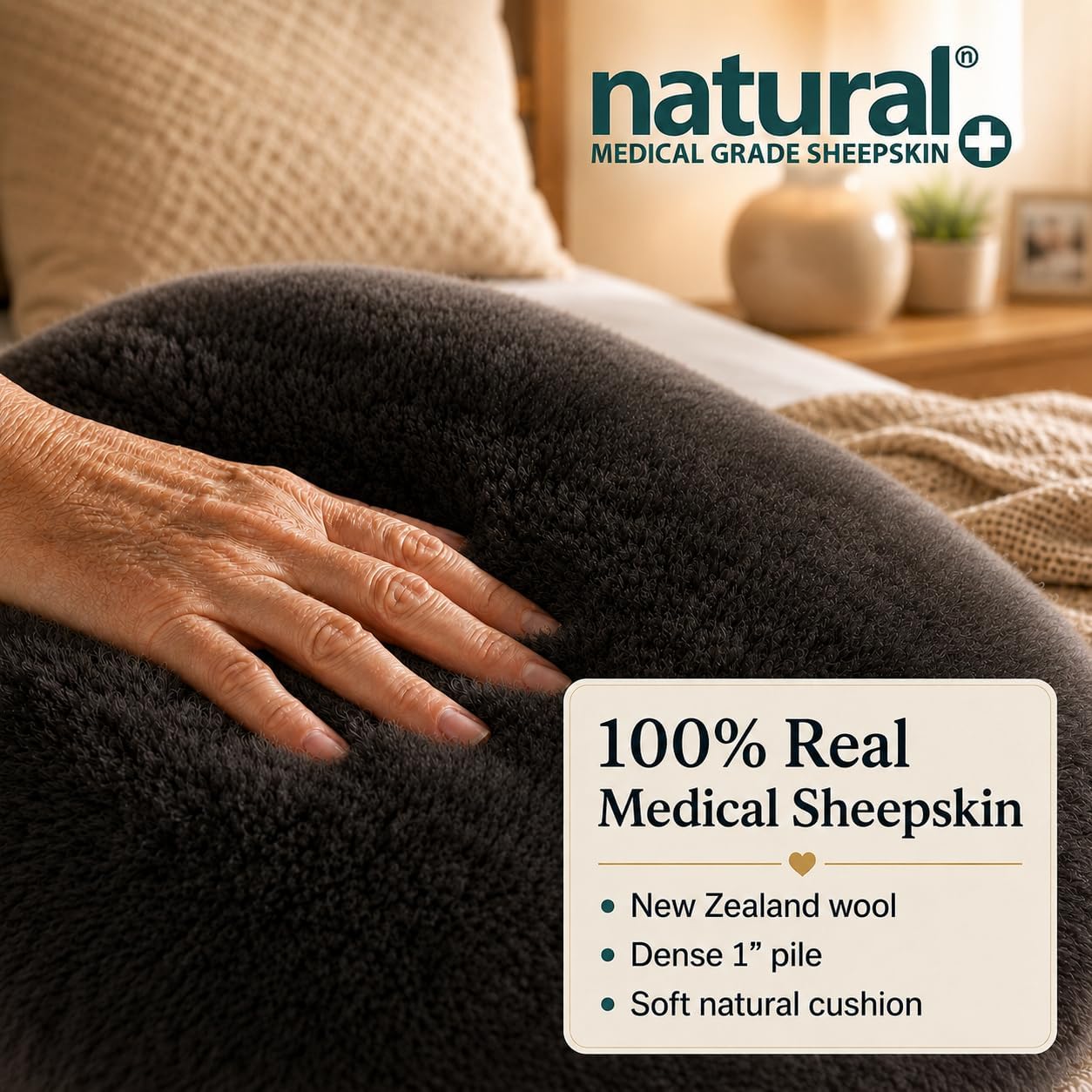 Natural Medical Sheepskin Pad, Non-Slip Back, Natural, 17 x 17 in, 1 Pack
