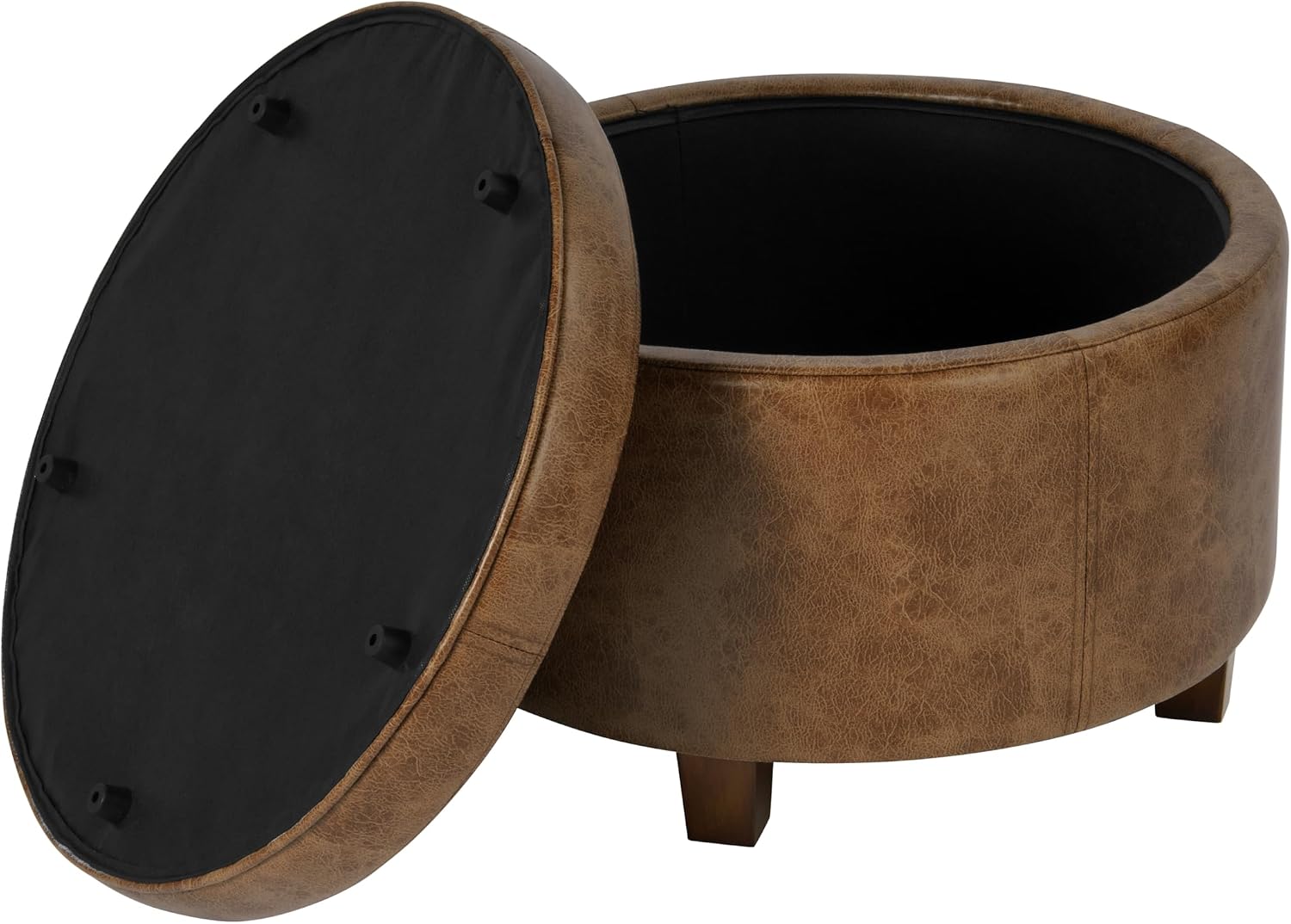 HomePop 24" Large Leatherette Storage Ottoman - Distressed Brown Faux Leather