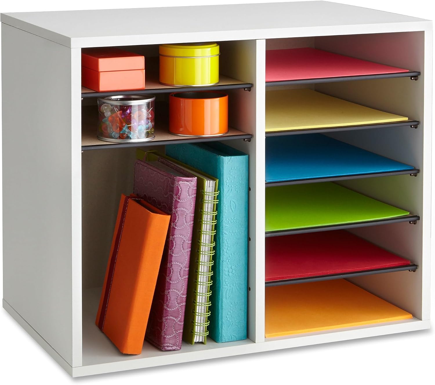 Safco® Wood Adjustable 12-Compartment Literature Organizer, 16" H x 19 1/2" W x 12" D, Gray