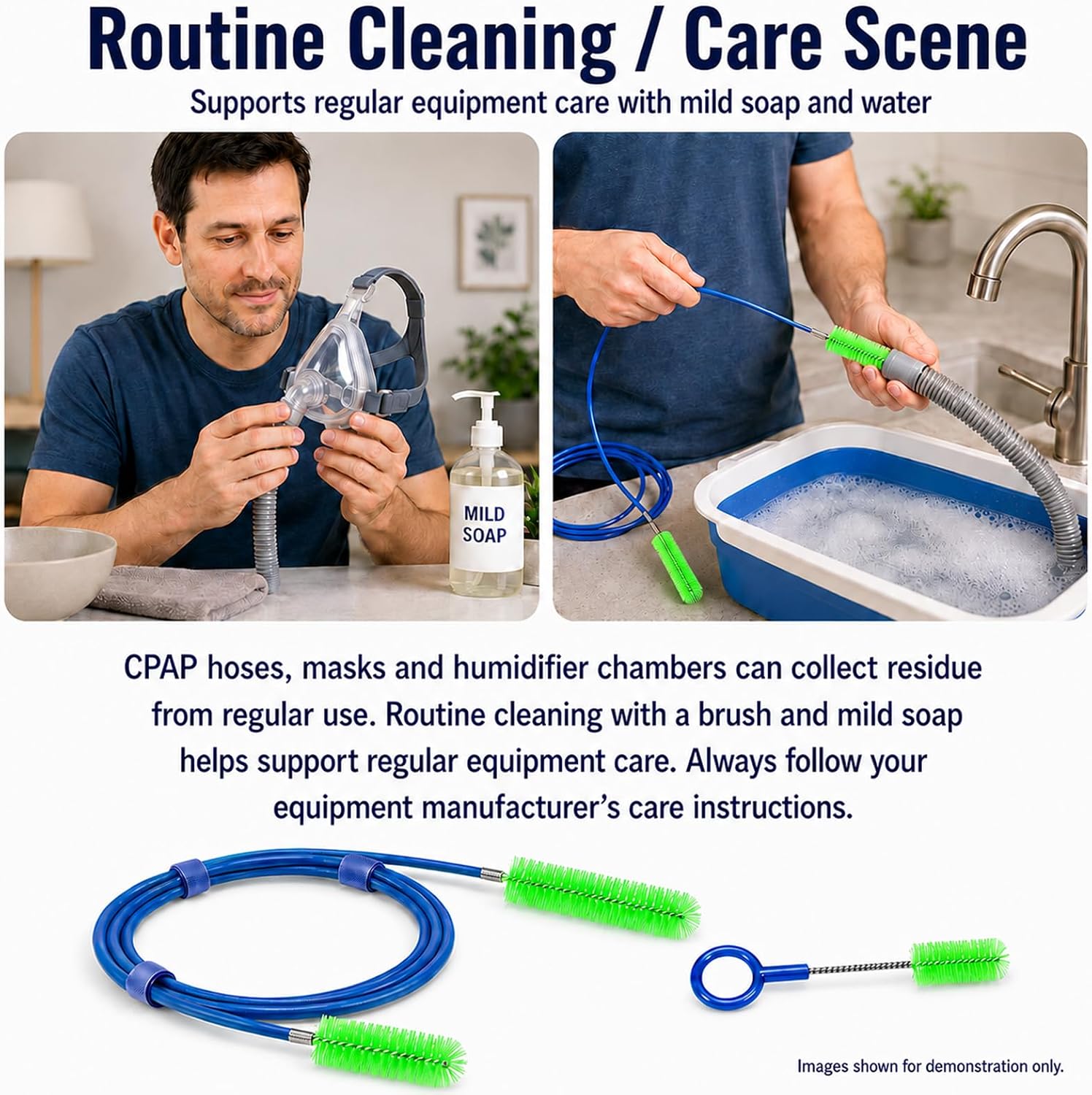 CPAP Cleaning Brush Set, 78.7 in Dual-Ended CPAP Hose Brush for 22 mm & 15 mm Tubing, Tube Cleaning Brush & Hose Cleaner Brush with Detail Brush for Mask
