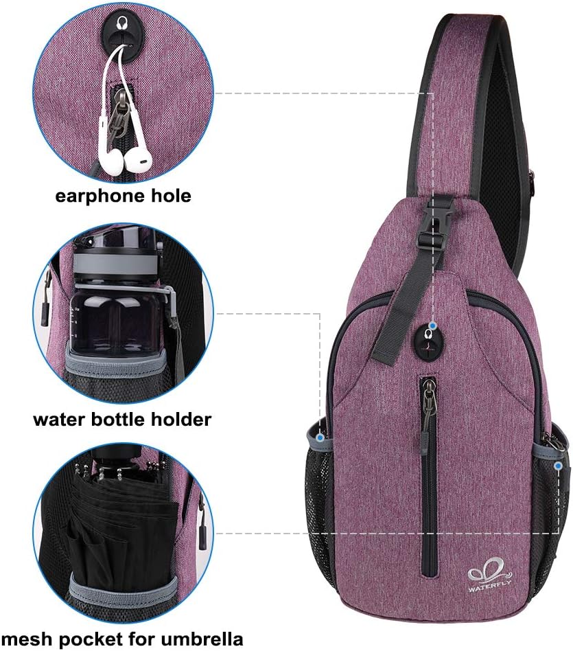 WATERFLY Crossbody Sling Backpack Sling Bag Travel Hiking Chest Bag Daypack (Black) | Small Hiking bag,Multi-compartment storage,Water-resistant,Breathable back pad,Reversible adjustable shoulder strap