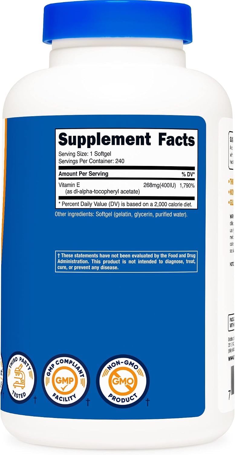 Nutricost Vitamin E 400 IU, 240 Softgel Capsules - Gluten Free, Non-GMO