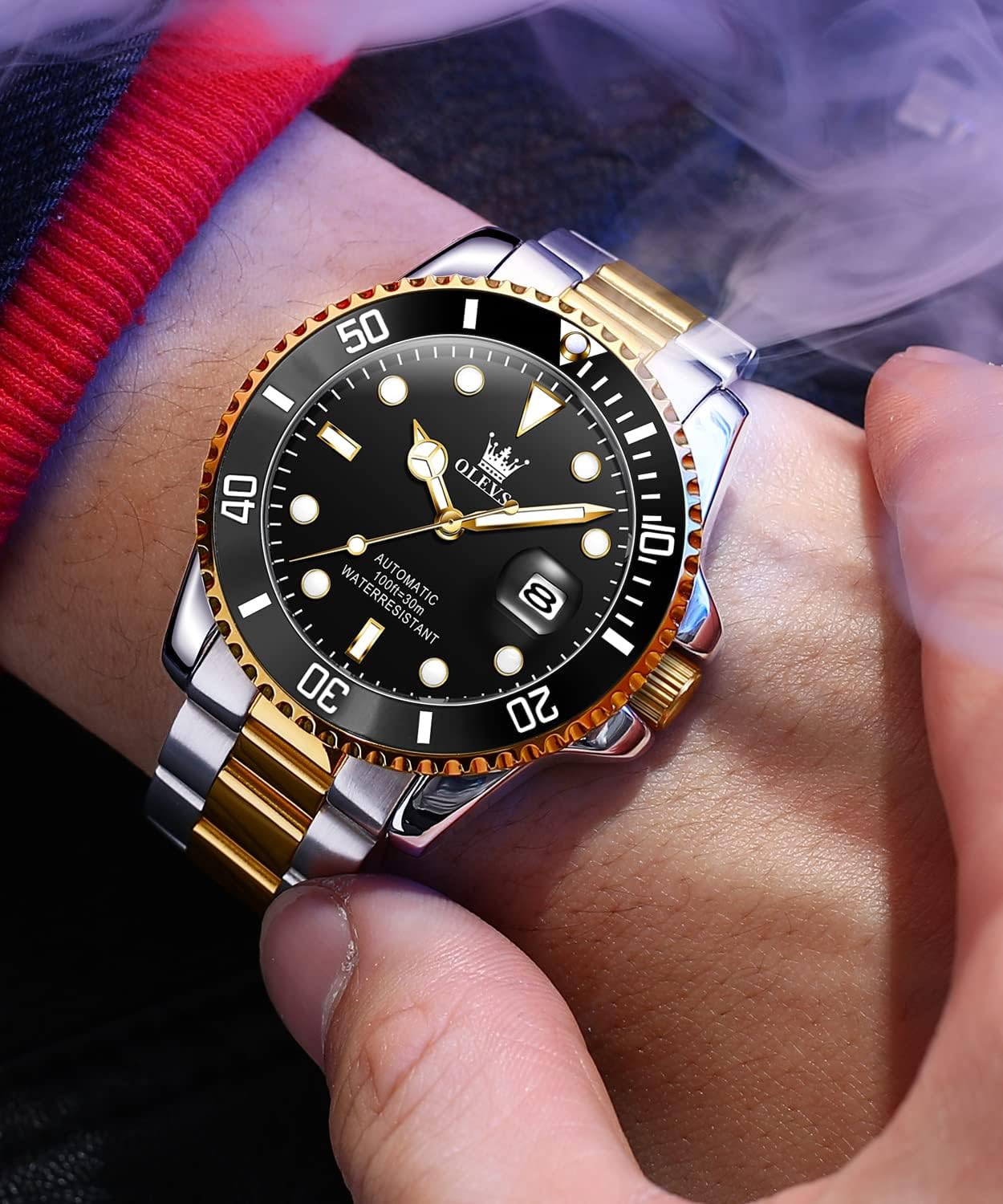 OLEVS Watch Men Luxury Dress Stainless Steel Date Analog Watch Waterproof
