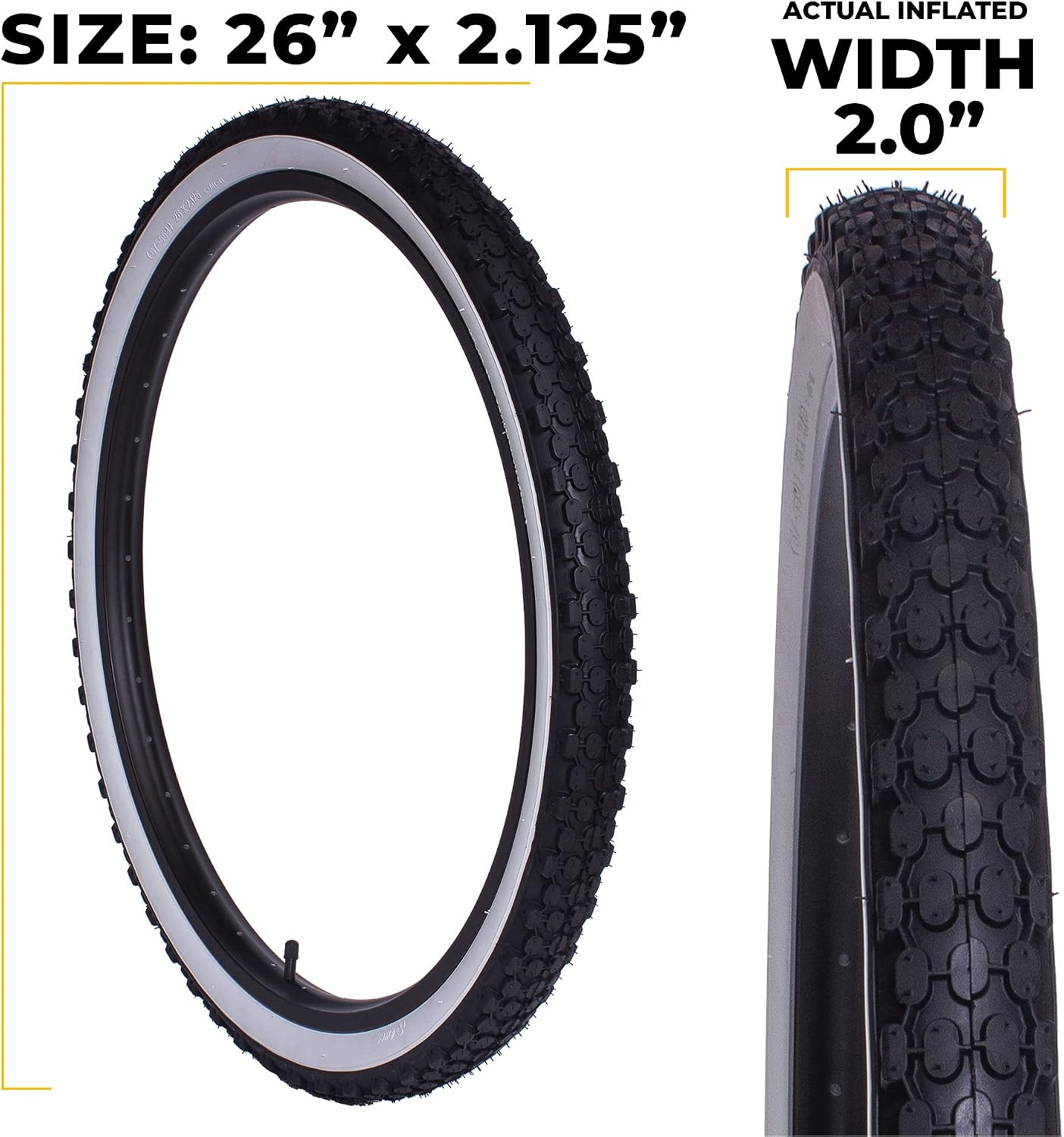 Classic White Wall Tires for Your Cruiser Wheels and Beach Cruiser Bike Accessories. 26 x 2.125 White Wall Bicycle Tires. with or Without Tubes. 1