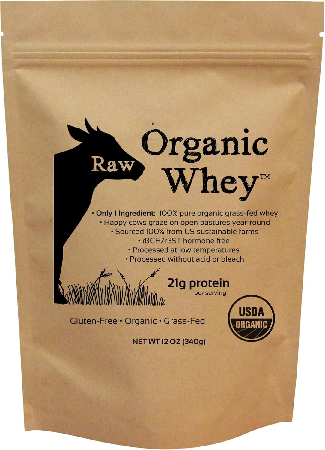 Raw Organic Whey Protein Powder, Grass Fed, Unflavored – 1 Ingredient, No Additives or Fillers, Undenatured, Made in USA, 5 lb