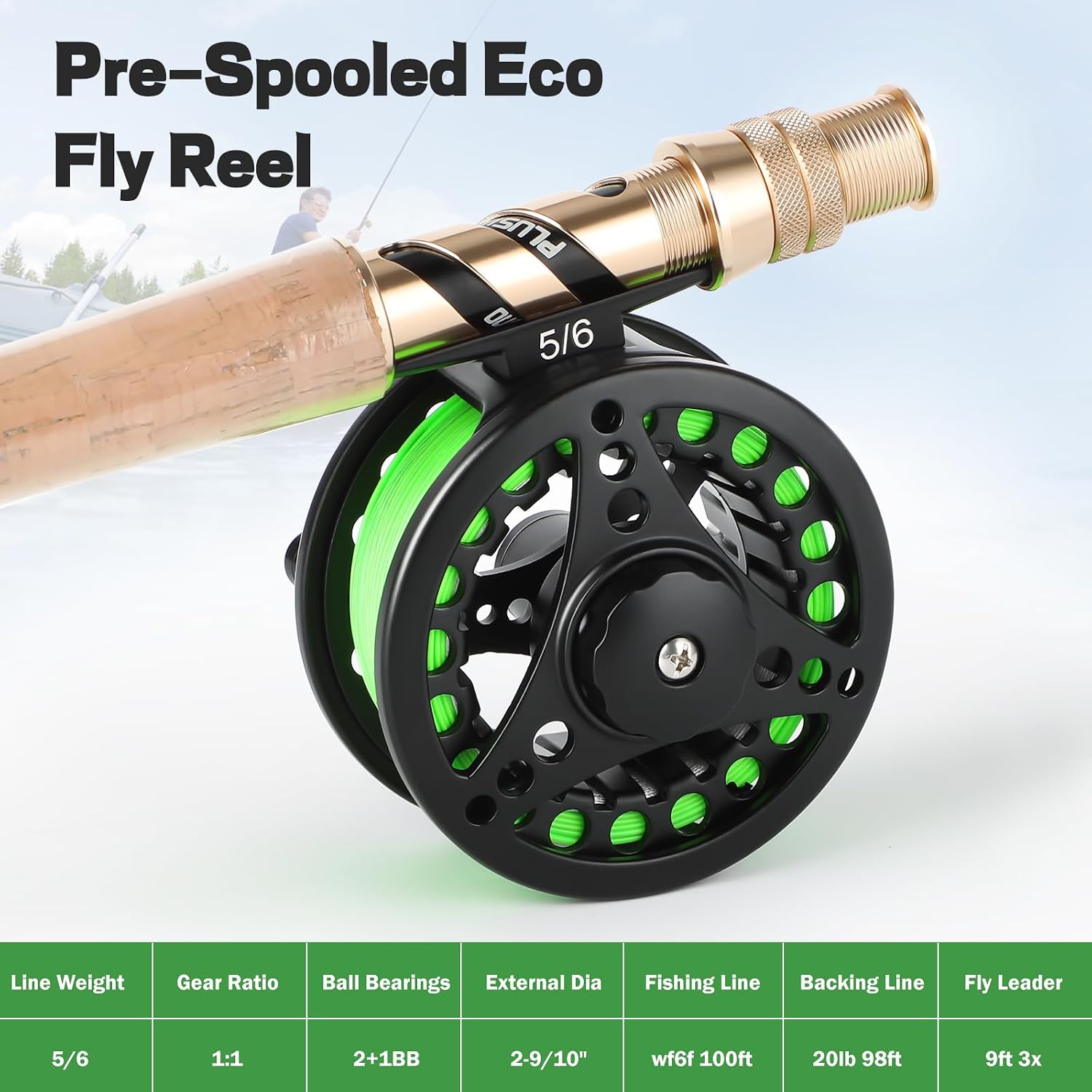 PLUSINNO Fly Fishing Rod and Reel Combo Kit, Fly Fishing Rod for Starters | 4 Piece Lightweight Ultra-Portable Graphite 5 Wt -9' Fly Rod, 5/6 Reel