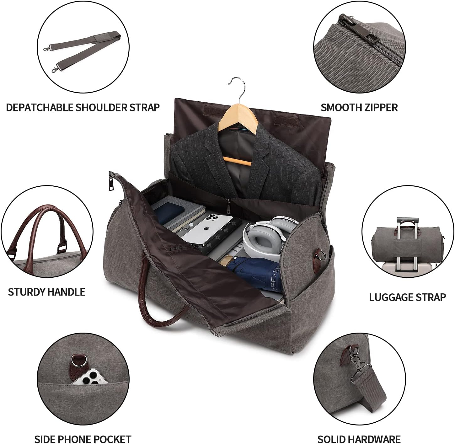 seyfocnia Convertible Travel Garment Bag,Carry on Garment Duffel Bag for Men Women - 2 in 1 Hanging Suitcase Suit Business Travel Bag