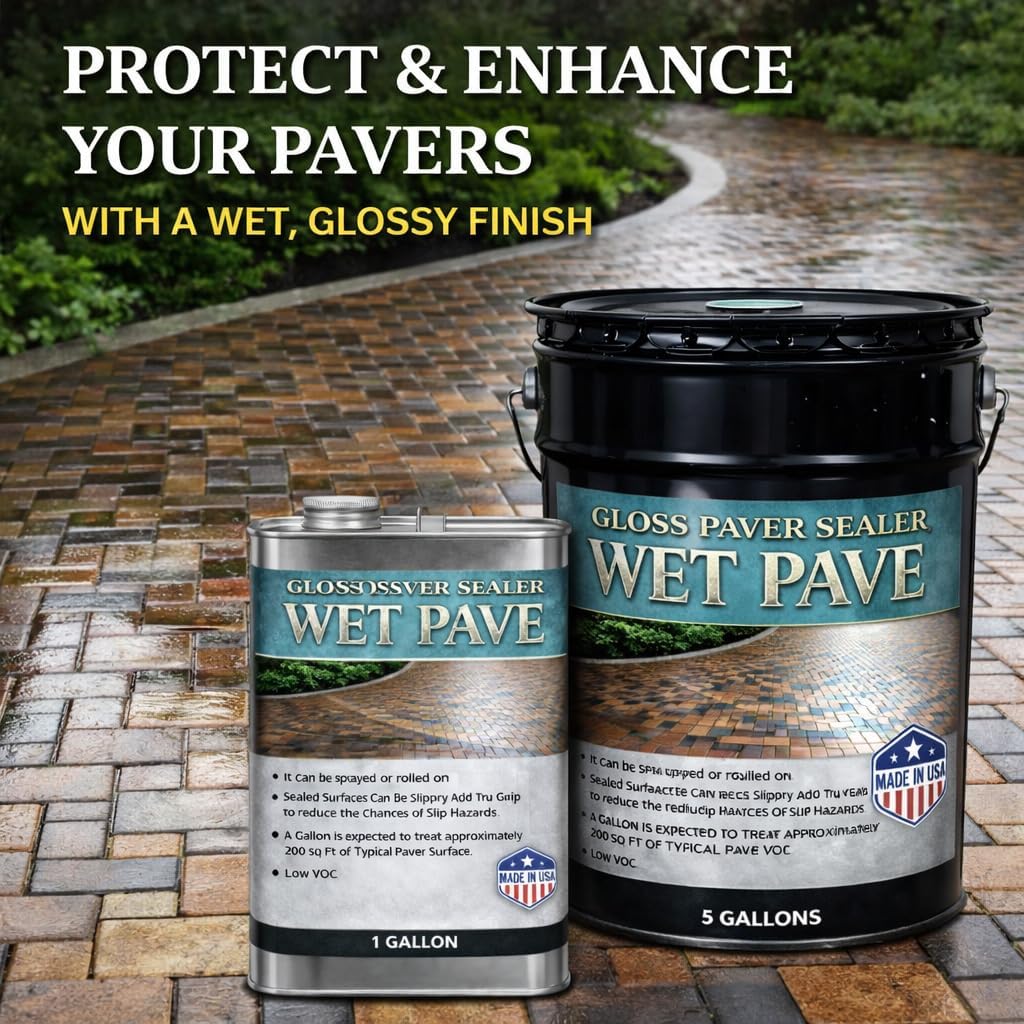 Wet Pave Paver Sealer – Waterproof & UV-Resistant Masonry Sealer for Concrete, Brick & Stone – Color Enhancing