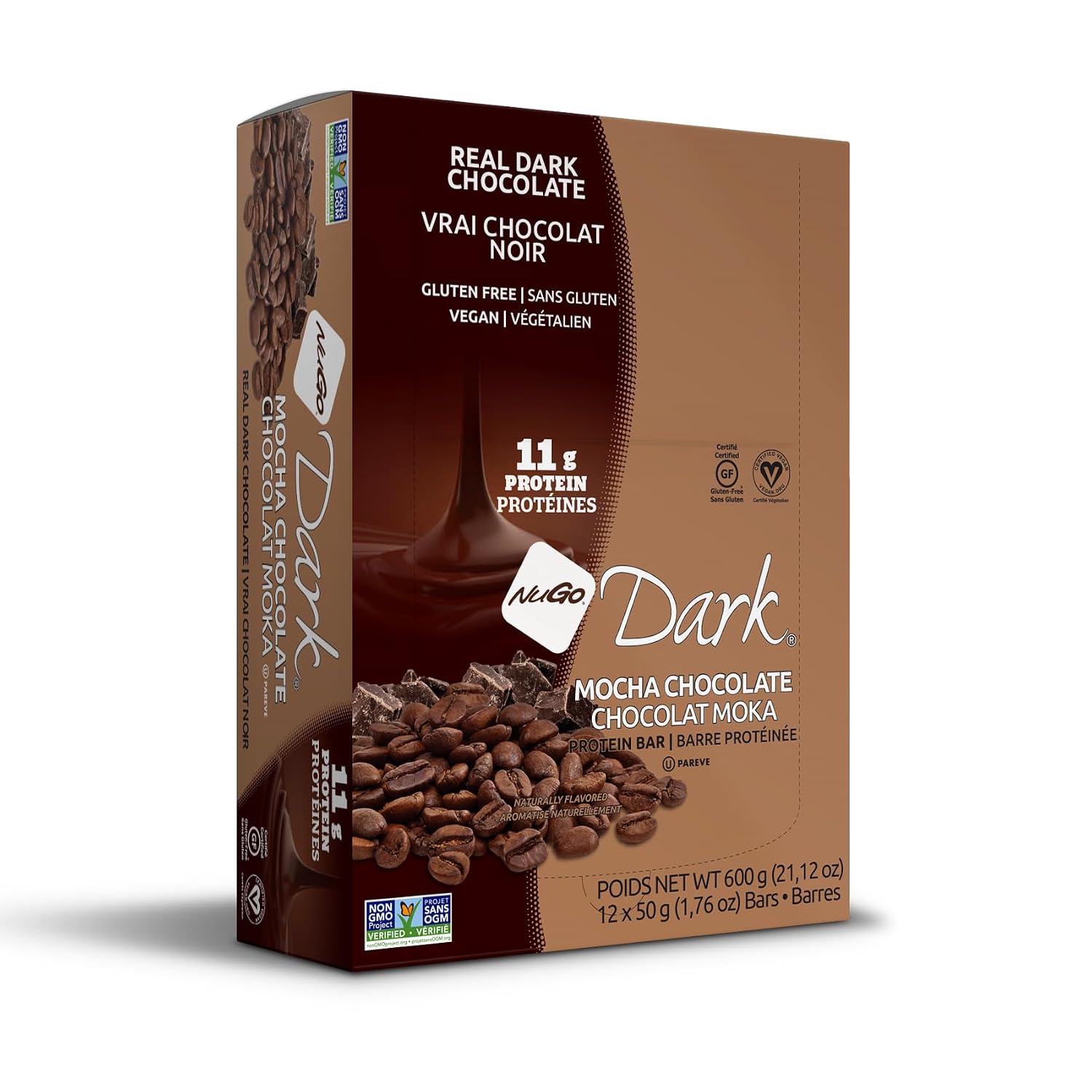 NuGo Dark, Mint Chocolate Chip, 13g Vegan Protein Bar, Gluten Free, 24 CT