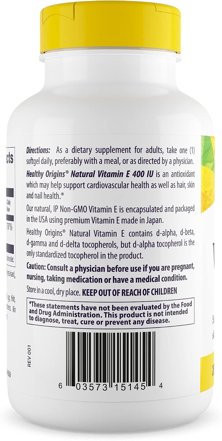 Healthy Origins Vitamin E 400 IU, Natural Mixed Tocopherols, 90 Softgels