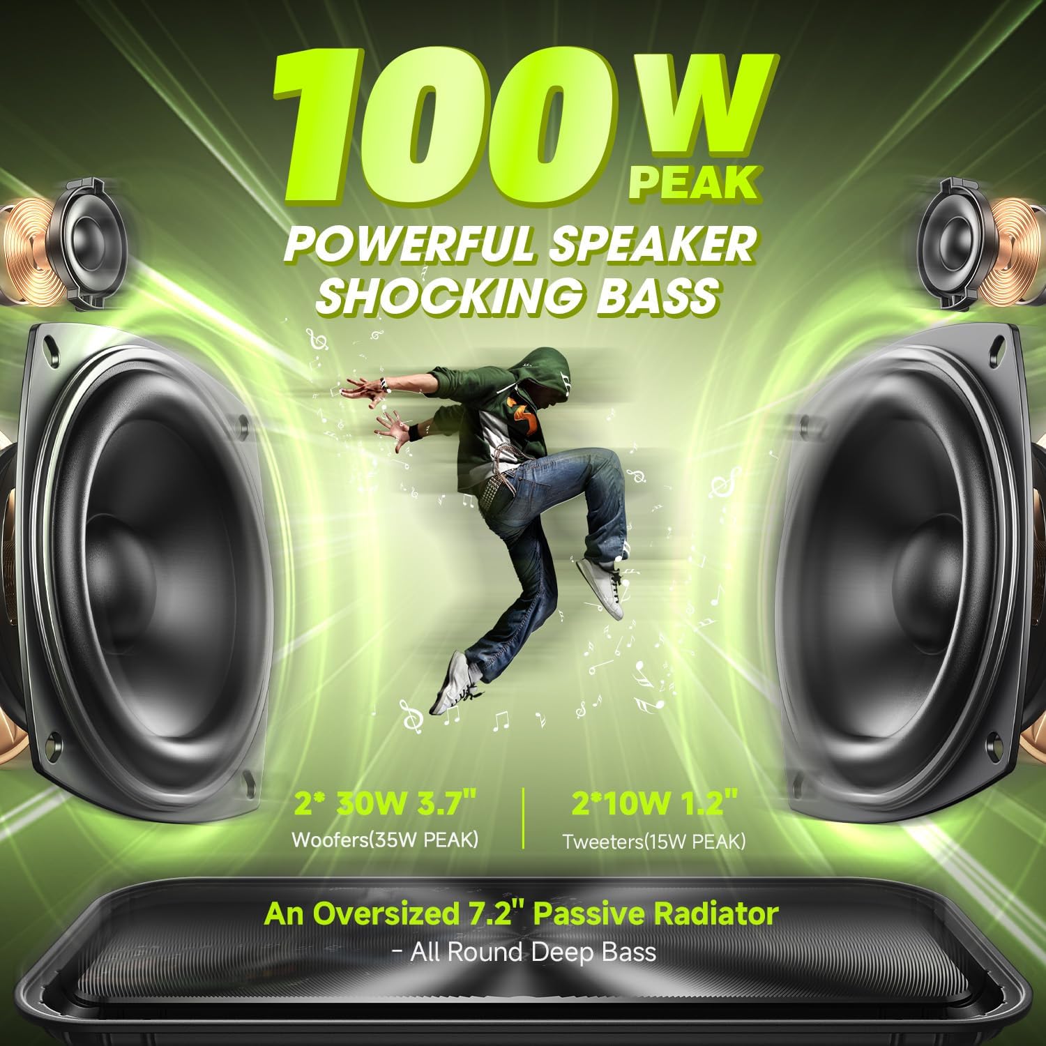 W-KING Bluetooth Speaker, 100W Peak Outdoor Portable Loud Speakers Wireless