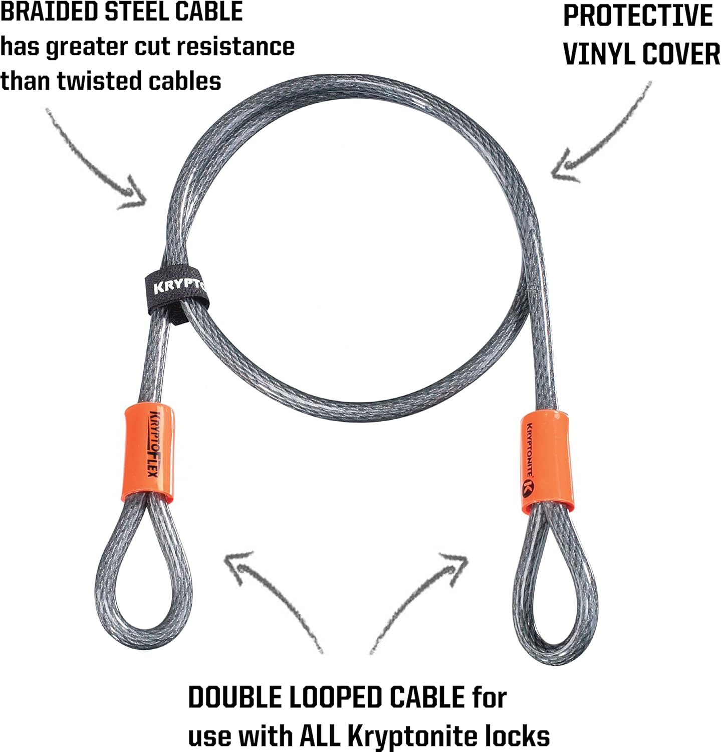 Kryptonite KryptoFlex 410 Double Loop Security Cable, 4FT Long Braided Steel Flex Bike Lock Anti-Theft Cable with Looped Ends for Outdoor Equipment