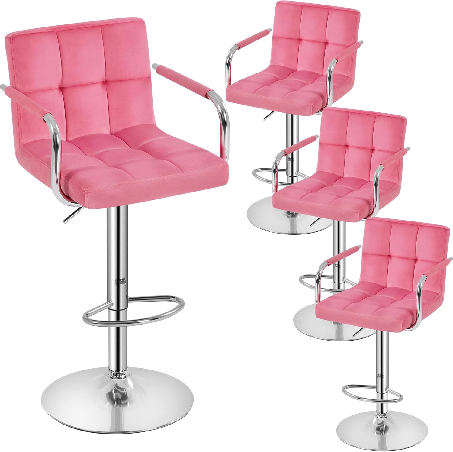 Yaheetech Bar Stools Set of 2, Swivel with Backs, Adjustable Height, White | 360° Swivel Barstools Feature Padded PU Leather Seats, Supportive Backs, 300 lb Capacity for Kitchen Islands
