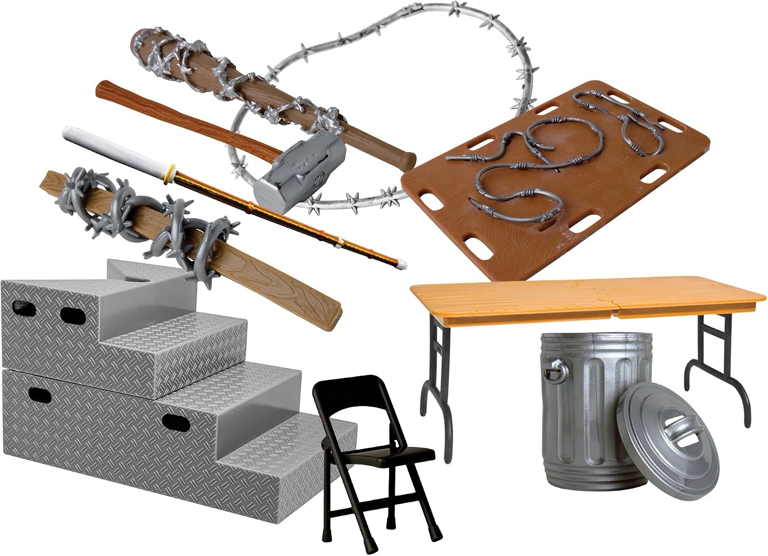 10 Piece Hardcore Accessory Set for Wrestling Action Figures | Create Hardcore Wrestling Figure Matches with 10 Accessories Including a Breakable