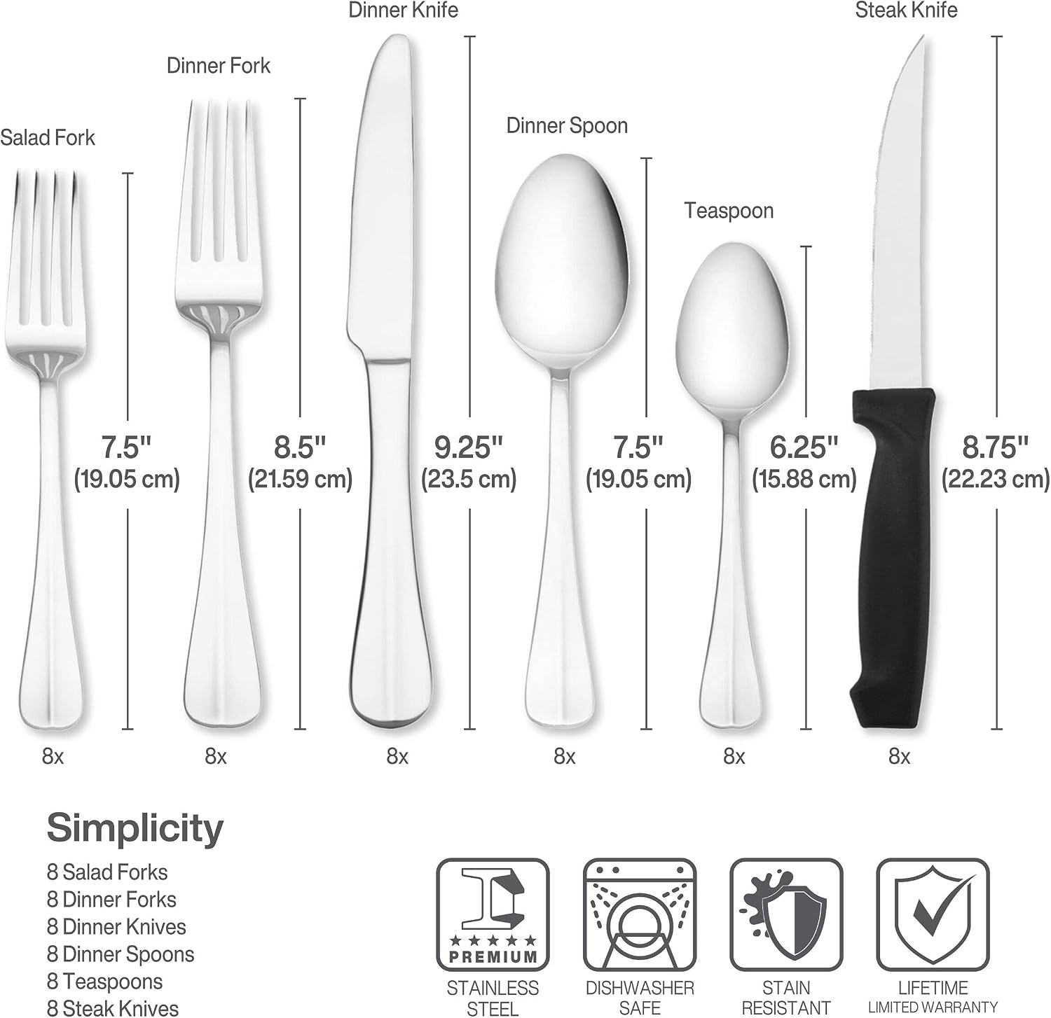 Pfaltzgraff Frost 53-Piece Flatware Set, 18/0 Stainless Steel Silverware Set for 8 with Steak Knives, Serving Pieces, Dishwasher Safe