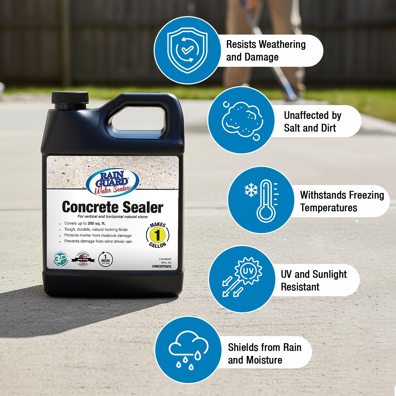 Rain Guard Concrete Sealer 5 Gallon | Ready to Use | Natural Finish | Deep Penetrating Protection Against Water and Salt Damage for All Concrete Surfaces | Silane/Siloxane Waterproofer | Ready To Use, Natural Finish, Clear, Deep Penetrating Protection Ag…
