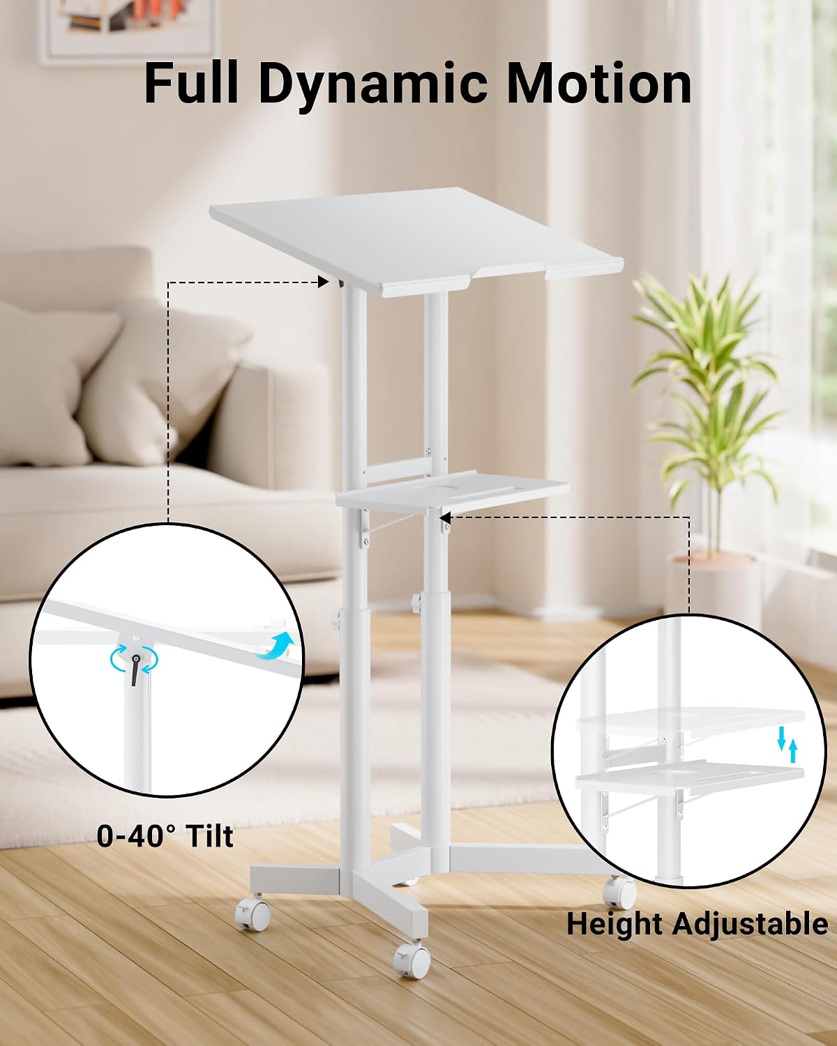 BONTEC Lecterns & Podiums Portable Mobile Standing Laptop Desk, Sit Stand | Height Adjustable, Home Office Classroom Pulpit Stand Up Desk Workstation, Rolling Table Laptop Cart with Storage Tray