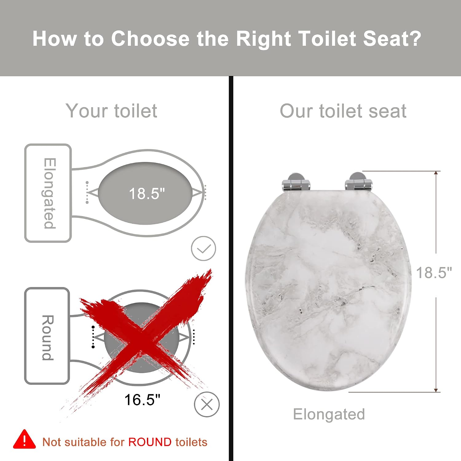 Angel Shield Marble Toilet Seat Durable Molded Wood with Quiet Close,Easy Clean，Quick-Release Hinges (Elongated,Black Marble)