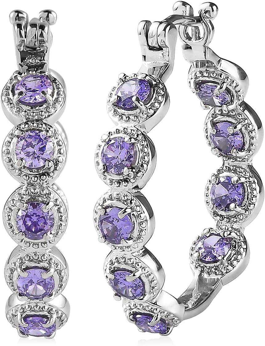 Purple Cubic ZirconiaEarrings in Stainless Steel
