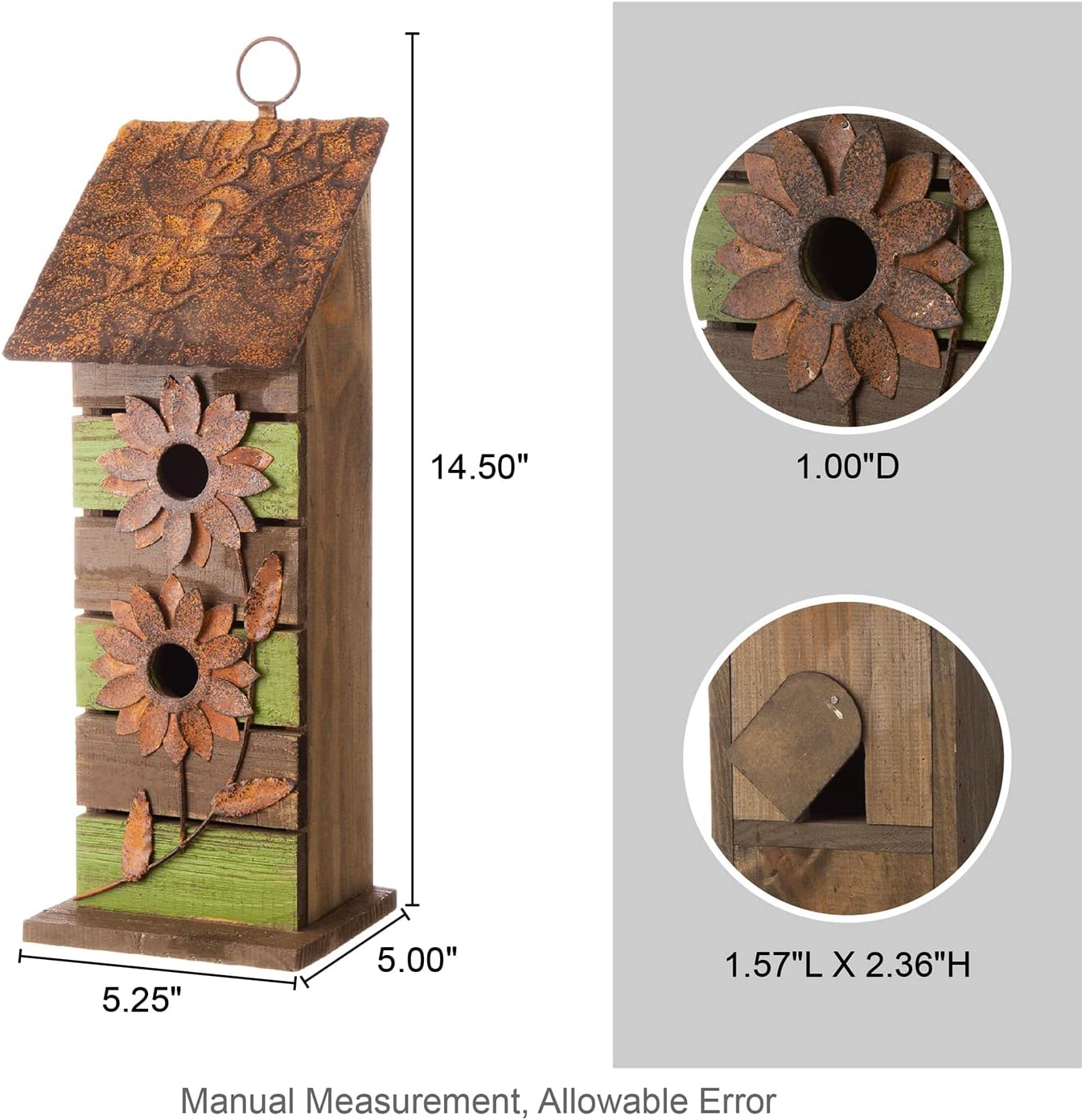 Glitzhome Bird Houses for Outside,10" H Rustic Wooden Bird House Garden Distressed Decorative Birdhouse for Outdoors, Hanging Birdhouse for Bluebird Hummingbird Wren Finch Cardinals Cedar