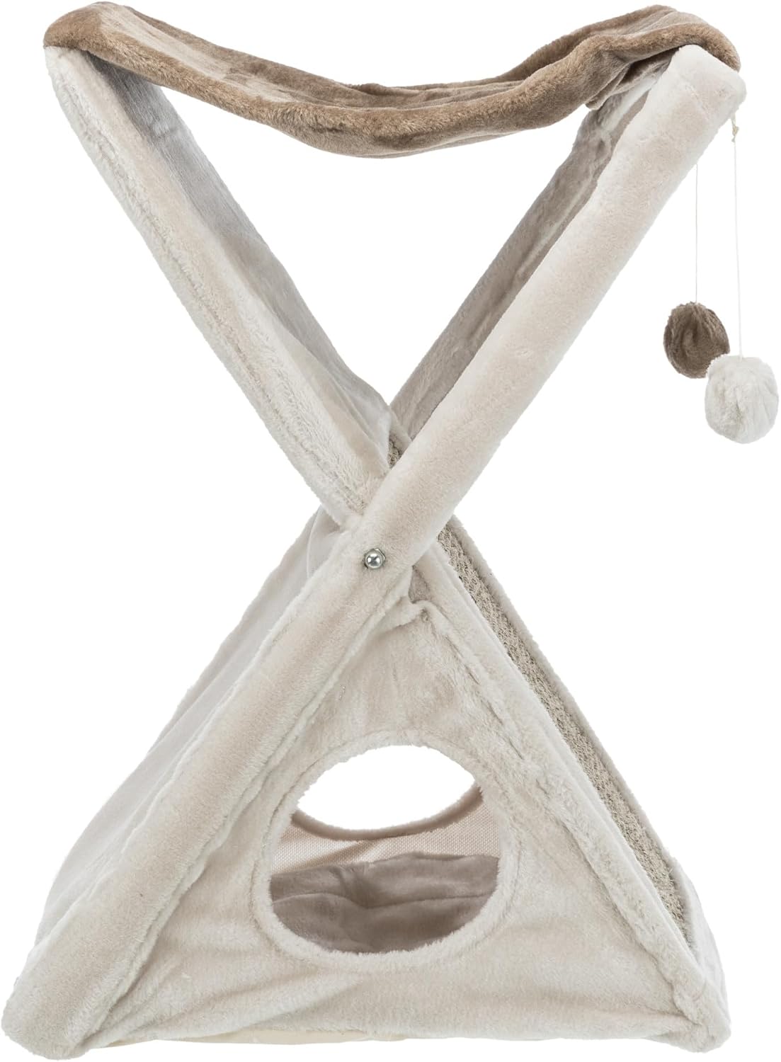 TRIXIE Miguel Fold and Store Cat Hammock, Indoor Cat Furniture with Dangling Toys, Scratching Pad, and Cave, Taupe/Light Gray