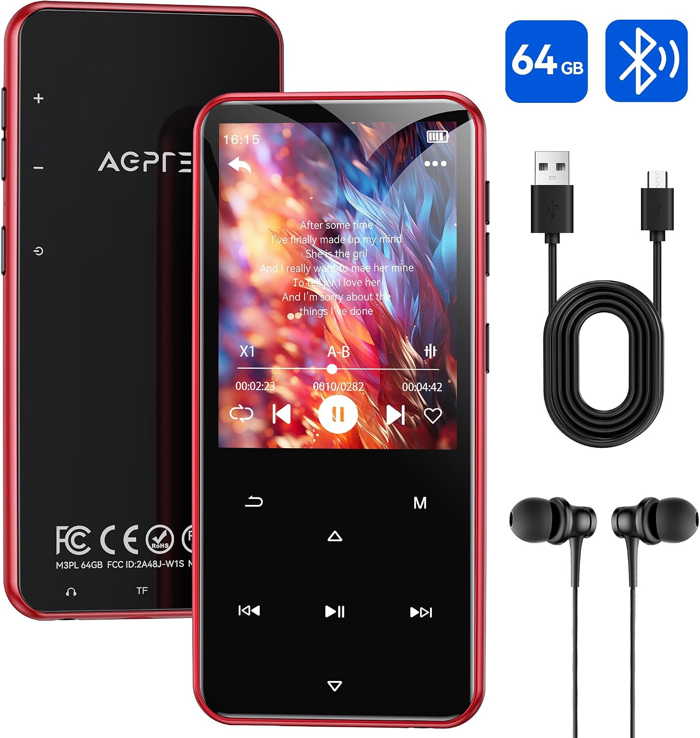 AGPTEK 64GB MP3 Player with Bluetooth, M3 2.4'' Player with Speaker | with FM Radio, Touch Buttons, Supports Up to 128GB(Purple)