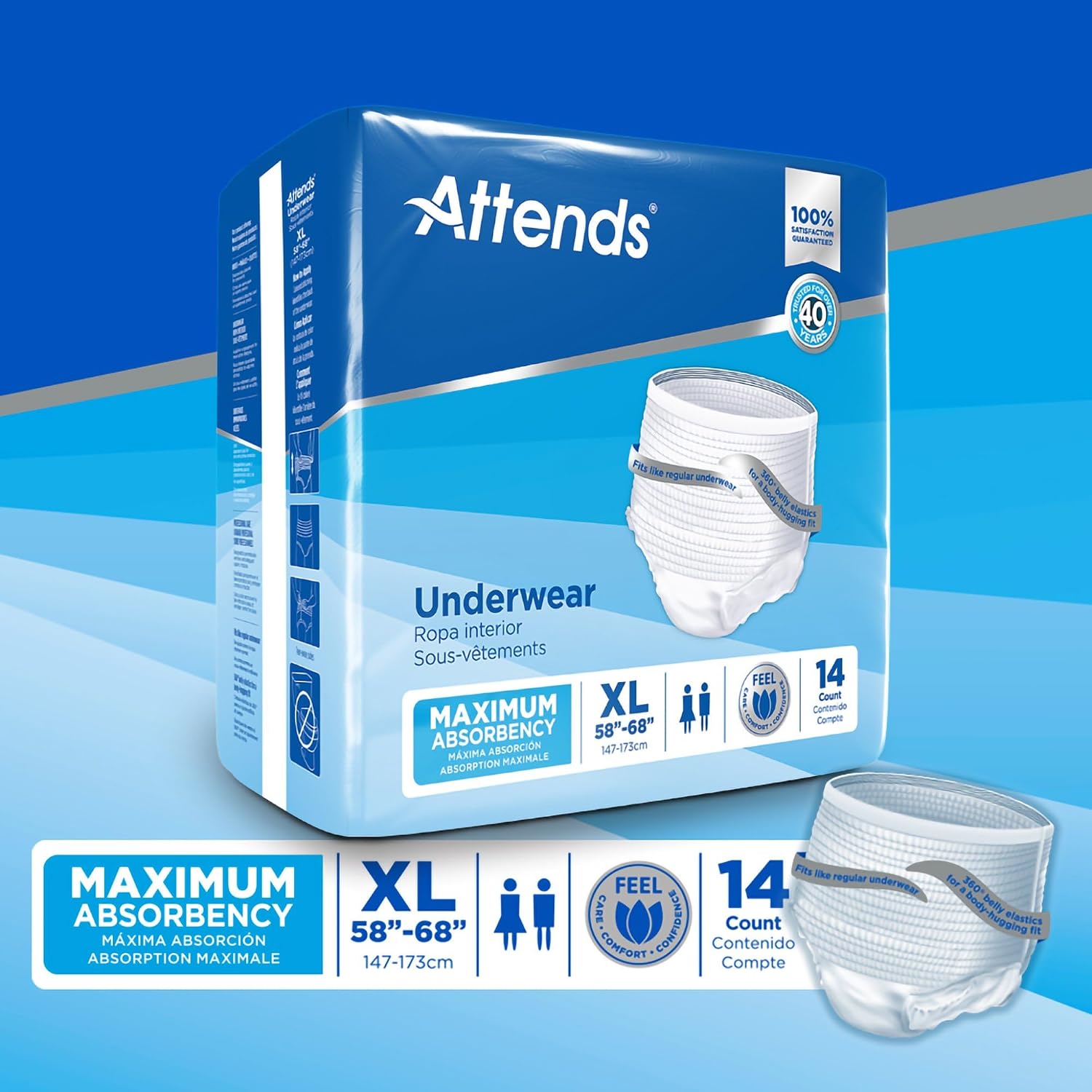 Attends Adult Absorbent Underwear, Medium, AP0720, Maximum, 80 ct | Disposable Pull-On Diapers with Tear-Away Sides and Breathable Waistband