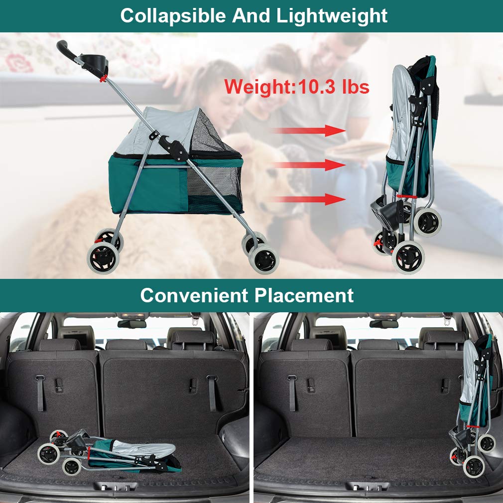 Pet Stroller 4 Wheels Posh Folding Waterproof Portable Travel Cat Dog Stroller with Cup Holder,Blue