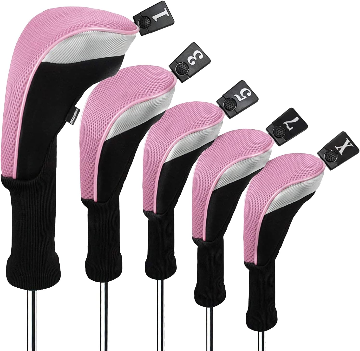Andux 5pcs/Set Mesh Golf Wood Club Head Covers Long Neck