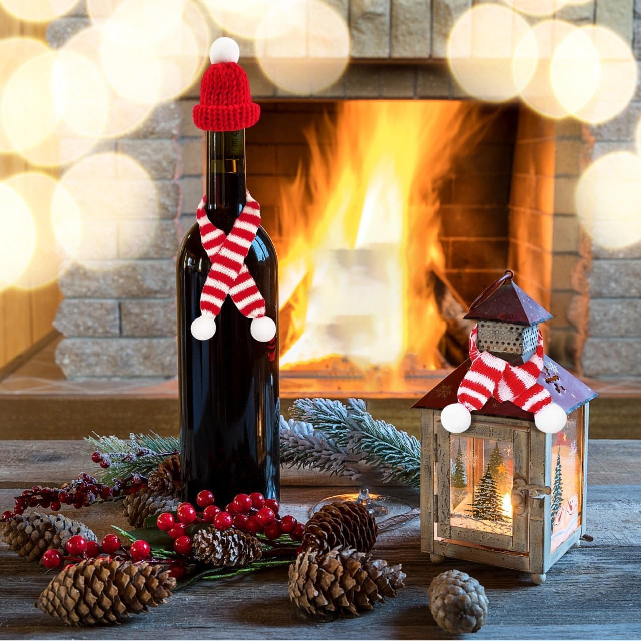 HEALLILY Party Wine Bottle Cork 20pcs Christmas Mini Santa Hats Wine Topper Covers Christmas Wine Bottle Decorations for Xmas Holiday Party (Red and