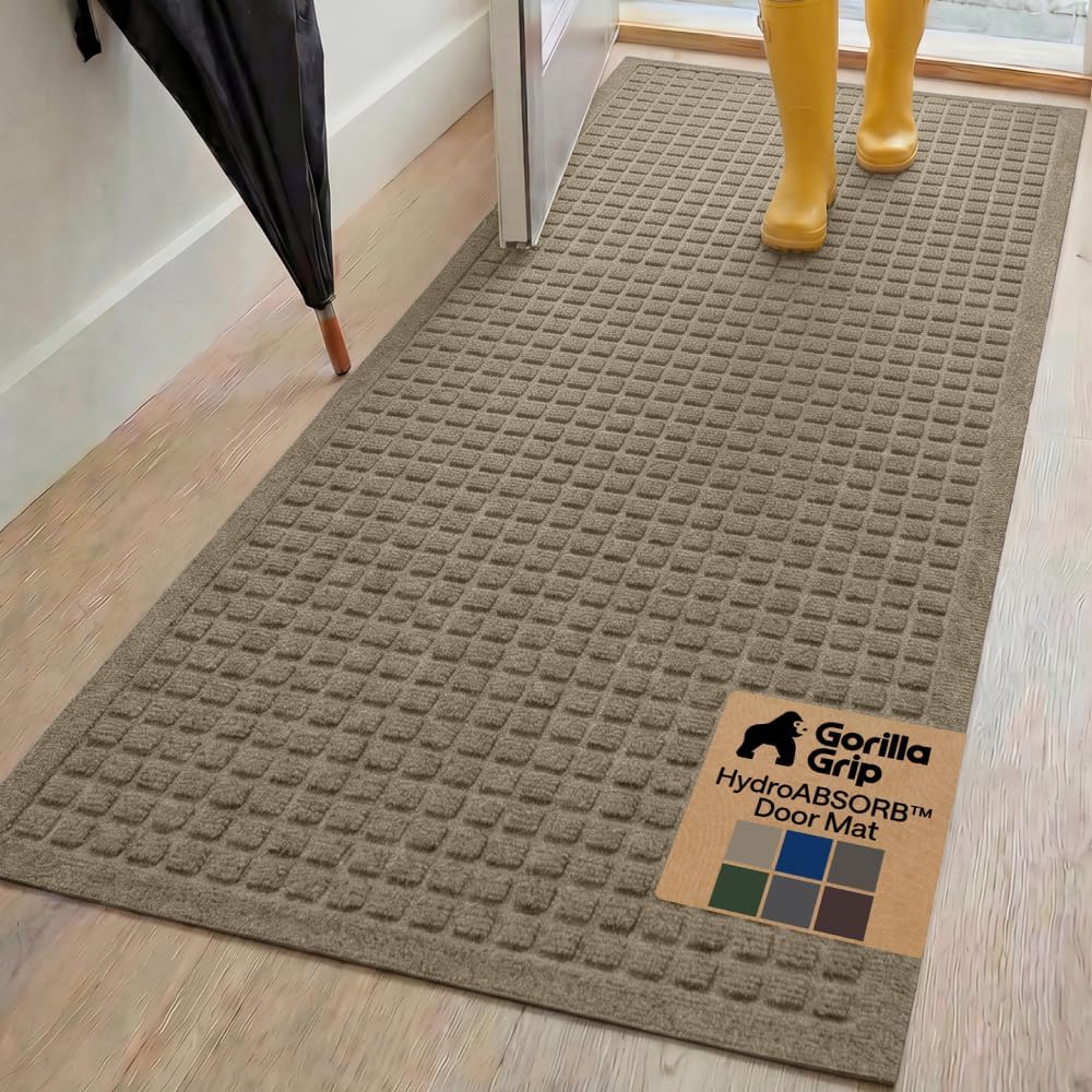 GORILLA GRIP® HydroABSORB Door Mat for Indoor Outdoor Use, 29x17 Black