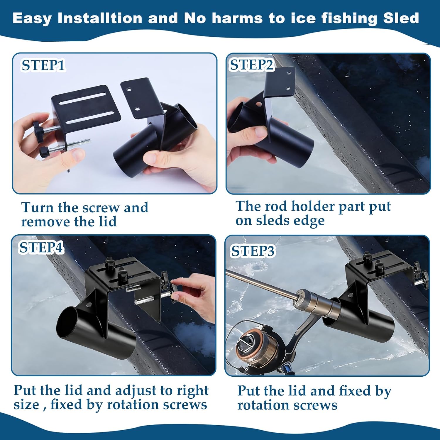 Metal Adjustable Ice Fishing Sled Rod Holder Upgraded 1.5-3.26inch Ice House Sled Rod Holder Heavy Duty Compatible Hands-Free Ice Fishing Pole