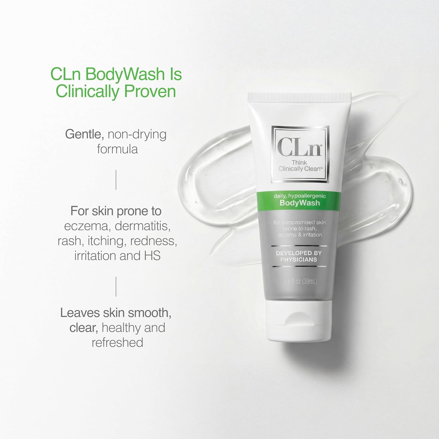 CLn® BodyWash - Non-Drying Body Wash, For Compromised Skin Prone to Eczema, Dermatitis, Rash & Hidradenitis Suppurativa, Fragrance-Free & Paraben-Free, 8 fl oz.