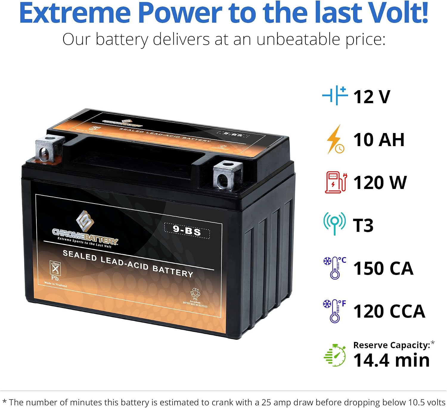 CB CHROMEBATTERY YTX30L-BS 12V 385 CCA AGM – Maintenance-Free 30Ah Battery for Harley, ATV, UTV, Snowmobile, Jet Ski – T3 Nut & Bolt Terminal – Fits Harley Touring, Polaris Sportsman 850