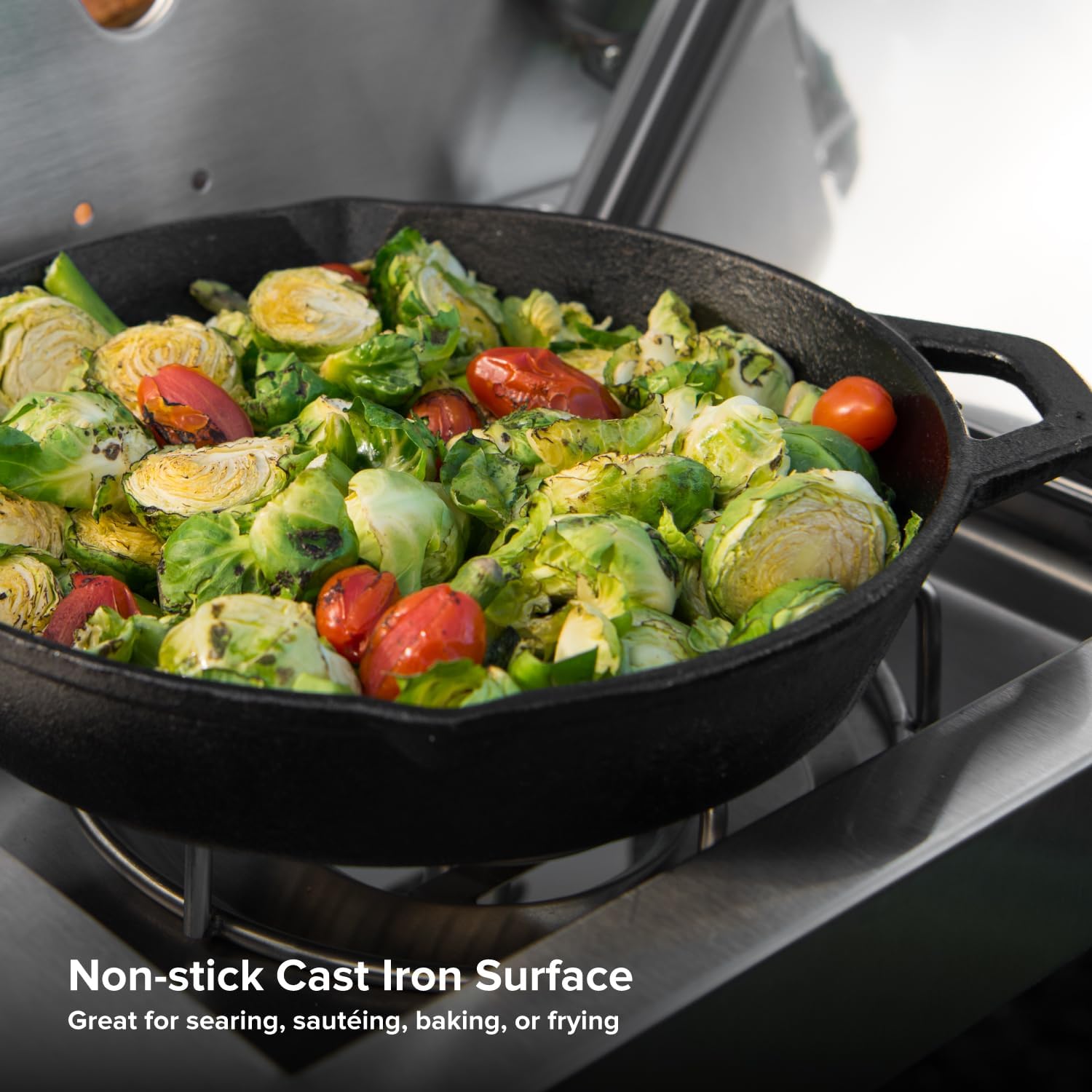 Nexgrill 10" Pre-Seasoned Cast Iron Skillet, Heavy-Duty Round Frying Pan | Offers 10" x 2.5", Contoured Handle, Hanging Loop, Side Notches, Heavy-Duty