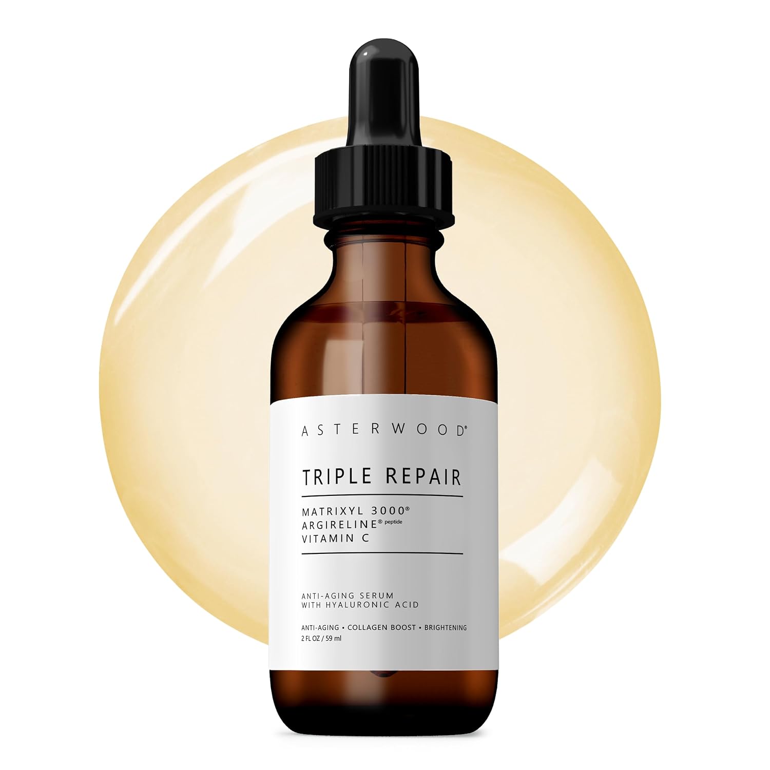 Asterwood Triple Repair Peptide Serum, Matrixyl 3000, Argireline & Vit. C | Minimizes Fine Lines & Stimulates Collagen, Formulated with Hyaluronic Acid, Cruelty-Free, 8 Fl Oz
