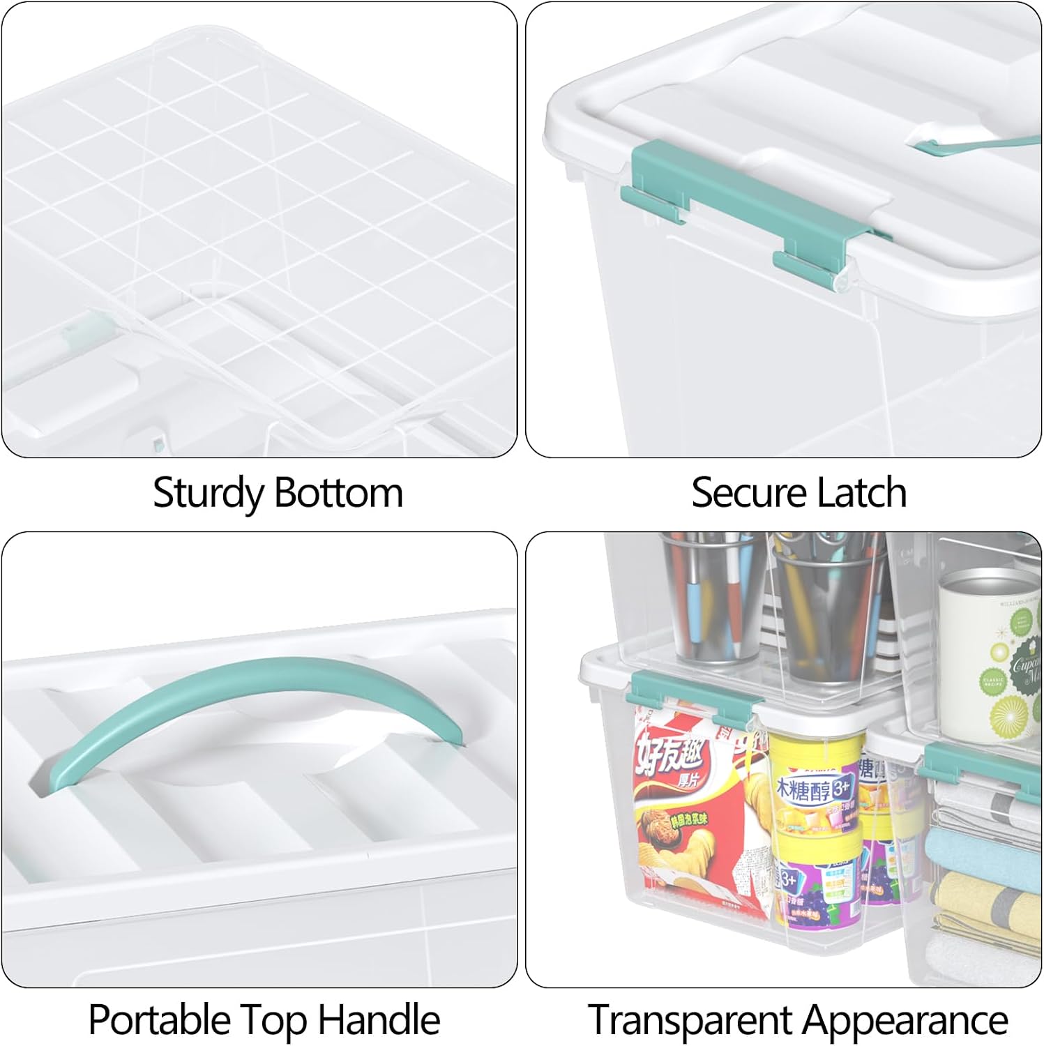 20 Quart Clear Plastic Bin with Lid, Latching Storage Box, 6 Packs
