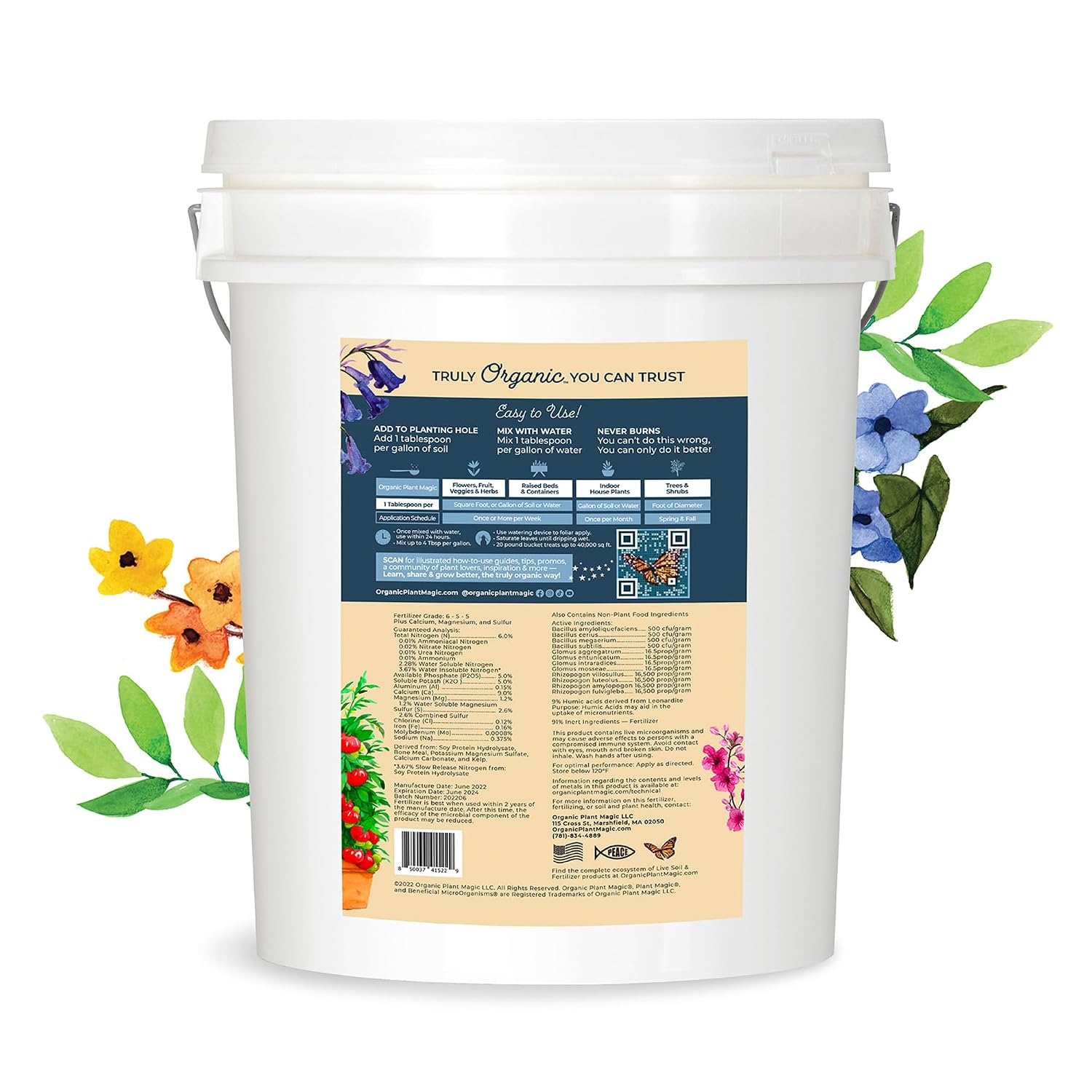 Organic Plant Magic Fertilizer & Plant Food for House Plants & Garden 1/2lb | Makes 32+ Gal of Organic Water Soluble Fertilizer for Plant Growth use on Vegetables, Flowers, Gardens & Indoor House Plants